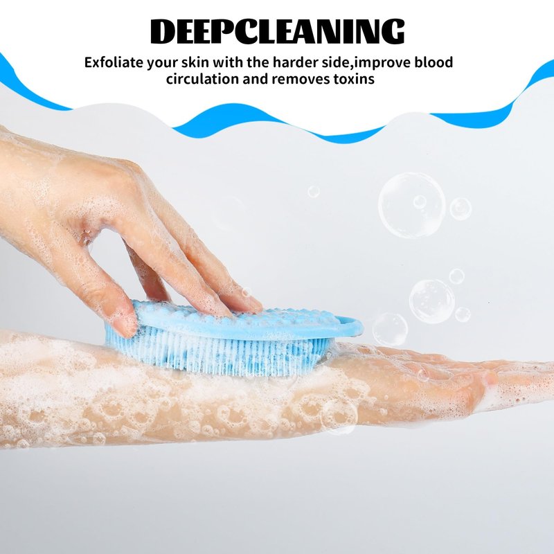 Silicone Loofah Body Scrubber for Shower - 2 PCS Soft & Gentle Loofah Alternative for Sensitive Skin, Fast-Drying & Hygienic Body Wash Scrubber Brush for Women, Men & Kids, Lather Well(Black and Blue)