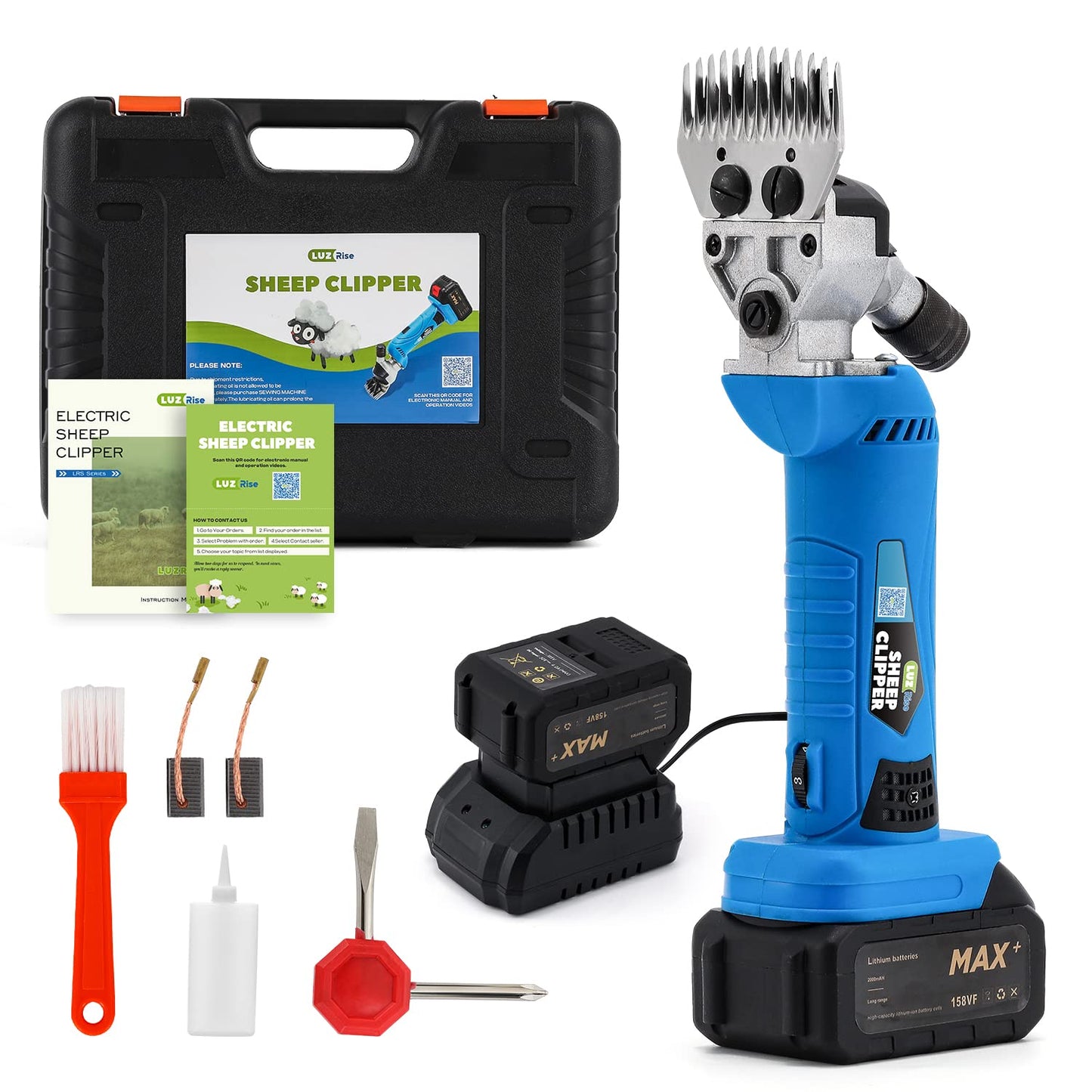 LuzRise Sheep Shears Cordless 550W 2400RPM Professional Rechargeable Shearing Clipper 21V with 6 Speed, for Shaving Fur Wool in Sheep, Goat, Cattle, and Other Farm Livestock, with 2 Lithium Batteries