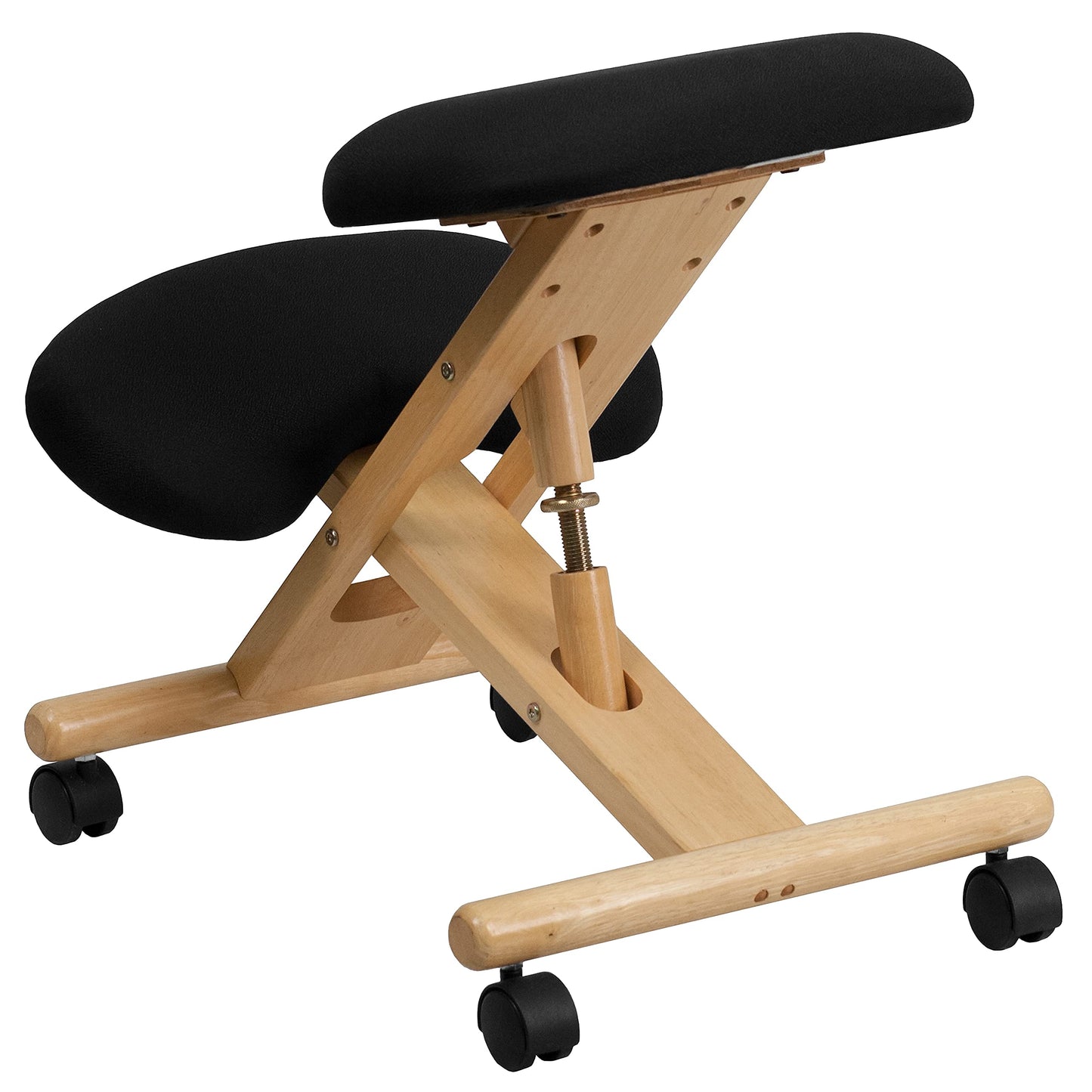 Flash Furniture Posey Mobile Wooden Kneeling Office Chair for Improved Posture, Height-Adjustable Ergonomic Office Kneeling Chair, Natural/Black