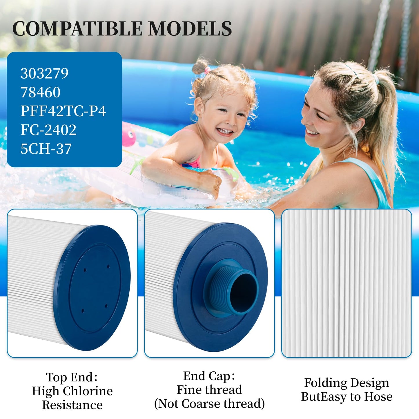 Porscan Spa Filter Replacement for Watkins 303279 Filbur FC-2402, Hot Tub Filter Cartridge 5CH-37 PFF42TC-P4 78460 Conpatible with LifeSmart, Free Flow, AquaTerra, Fantasy - 2 Pack