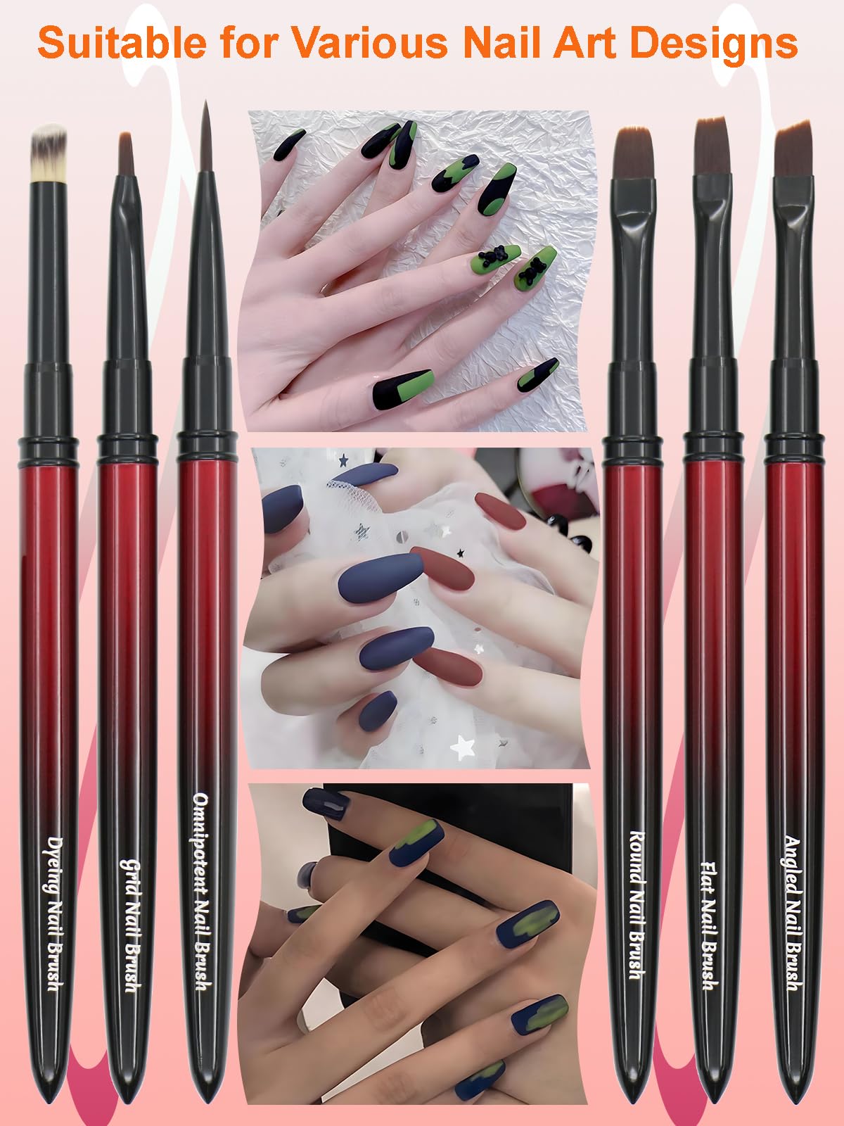 MYR 6Pcs Metal Nail Art Brushes and 2Pcs Nano Nail Files are suitable for Drawing Thick Lines, Painting Petals, Applying Phototherapy Gel, Halo Dyeing and other Personalized Nail Enhancement Designs