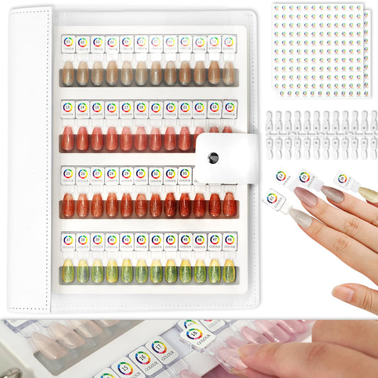 C12rtive 96 Magnetic Nail Swatch Book,Leather Magnetic Color Display Book with 96PCS Magnetic Tips & 1-120 Number Labels,Perfect for Nail Polish Nails Art Design(White)