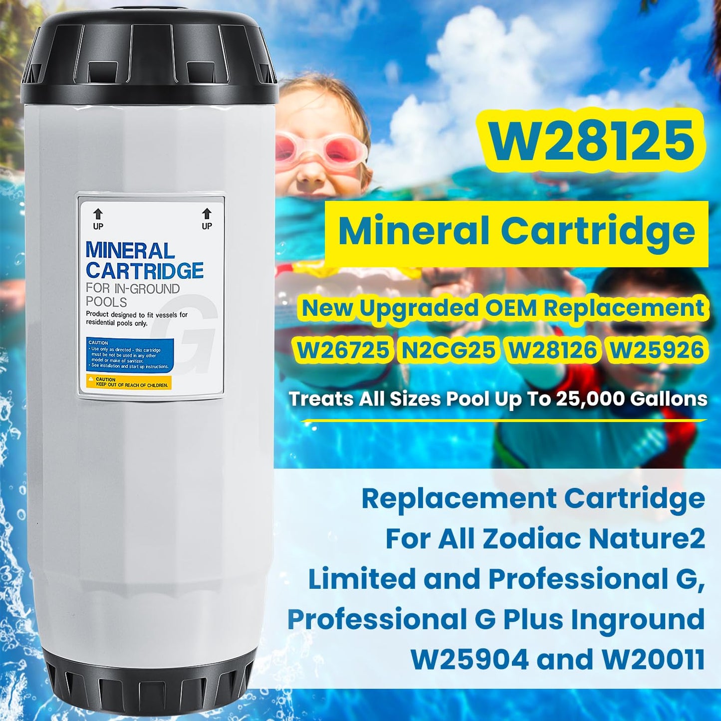 Replacement For Nature2 G25 Mineral Cartridge W28125 N2CG25 W26725 for All Zodiac Limited & Professional G or Pro G Plus Vessel Inground Swimming Pool System W25904 & W20011 Pools Up To 25,000 Gallons