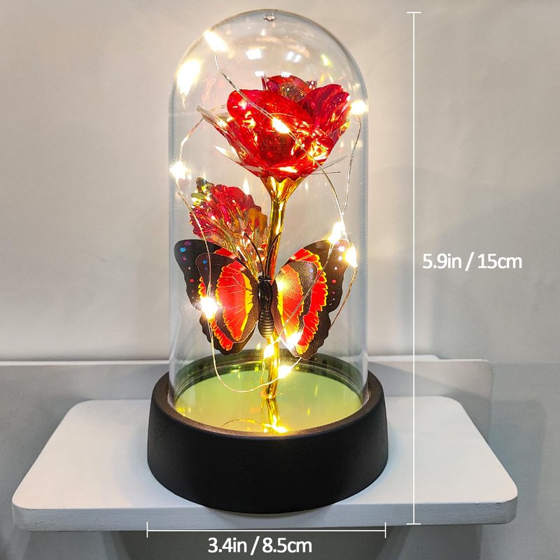 Glass Rose in Glass Dome, Light Up Flower, Eternal Roses - Valentines Day Gifts for Her, Mothers Day Roses Gift for Mom, Womens Gifts for Christmas - Galaxy Rose, Birthday Gift