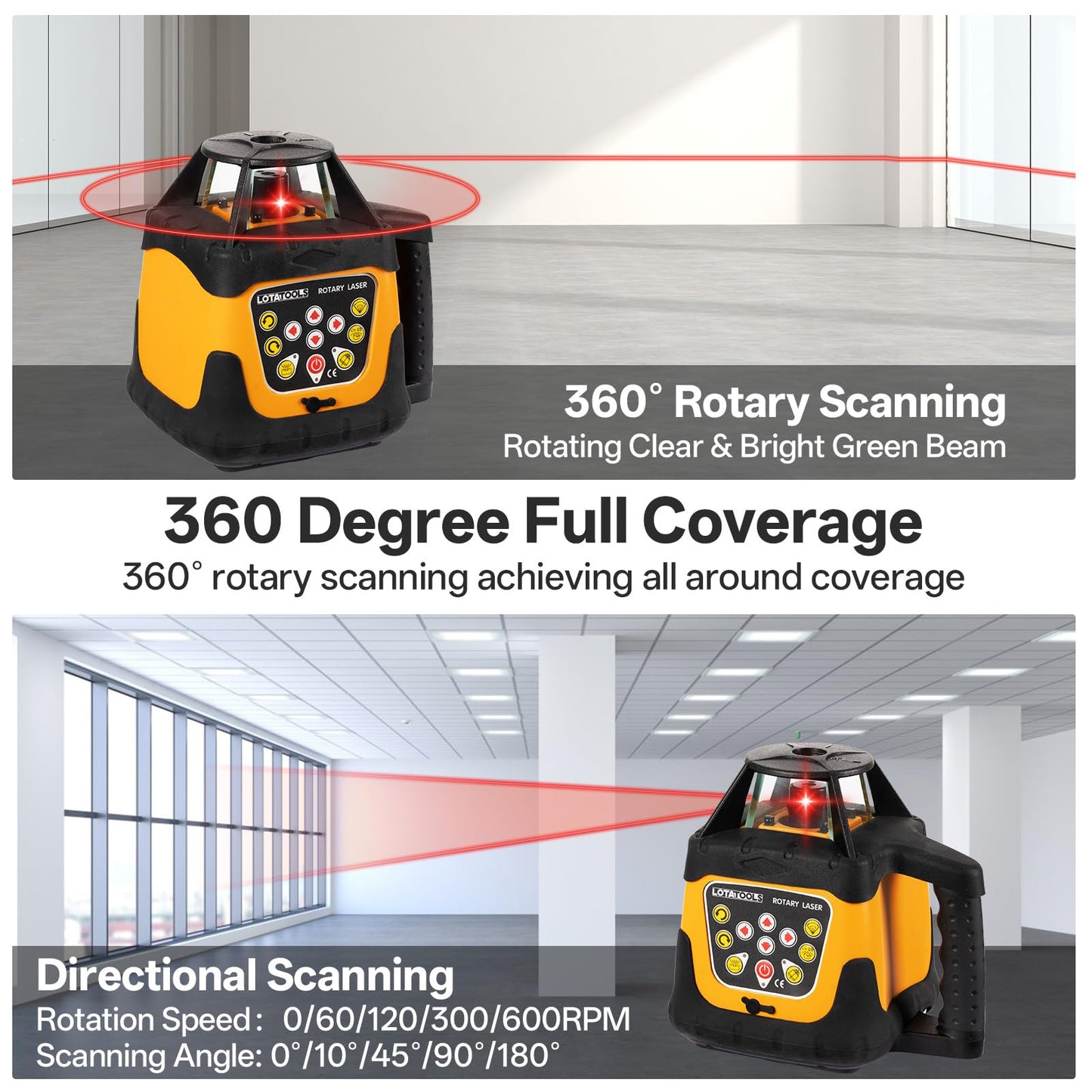 Self-Leveling Rotary Laser Level Kit, Class II ≤ 5 mW Red Laser, 2000 ft Range with Receiver, ±1/8" Accuracy at 100 ft, IP66 Waterproof, Includes Tripod & Grade Rod