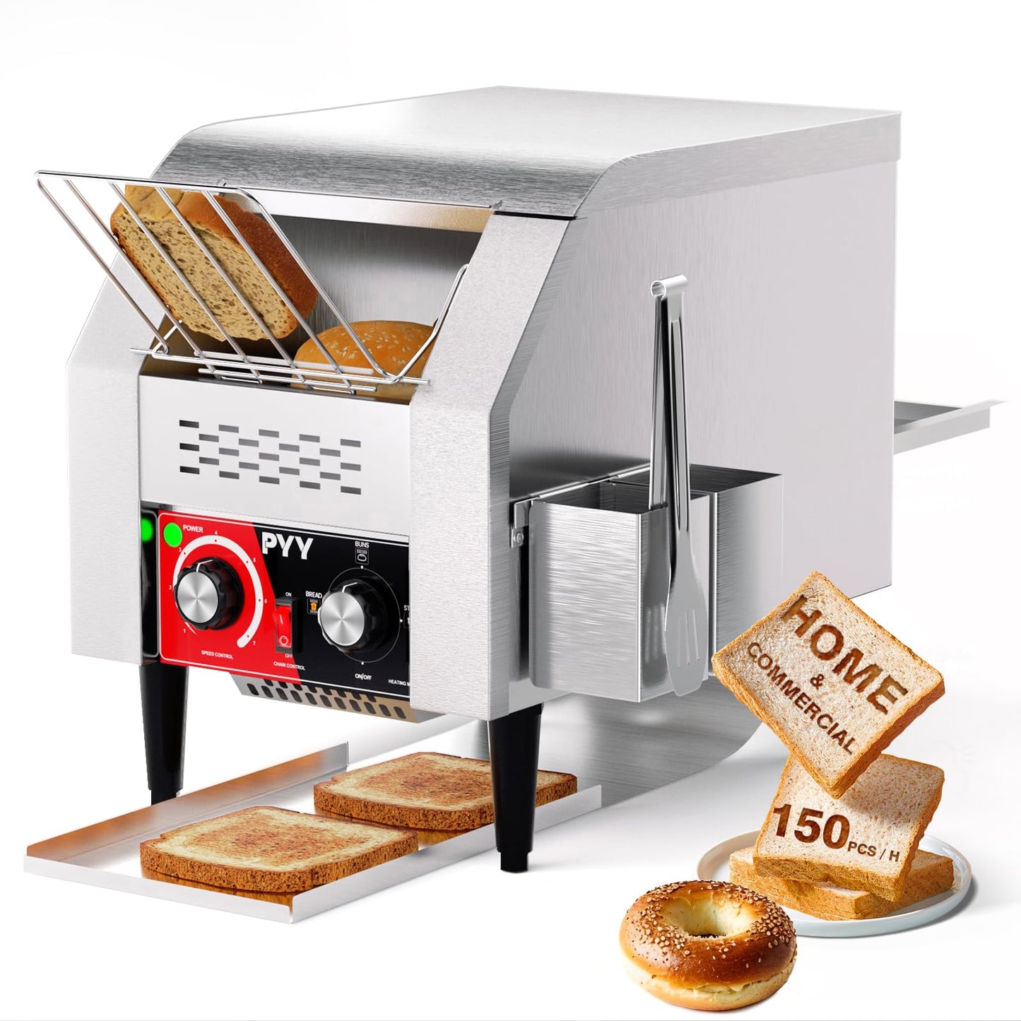 PYY Commercial Conveyor Toaster 150 Slices/Hour, Electric Conveyor Belt Toaster for Toast, Bun, Bagel, Bread, Heavy Duty Stainless Steel Toaster Oven for Restaurant, Bakery, Buffet Use