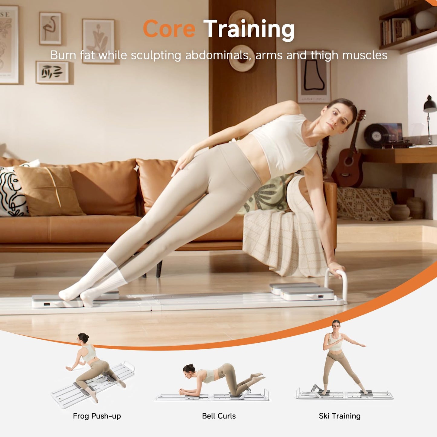 HitGo Pilates Crawling Machine,Portable Foldable Reformer Board, All-in-One Pilates Equipment for Home Workout,Core Strength&Full Body Exercise Kit with Exclusive APP for Small Space Max 265lbs,White