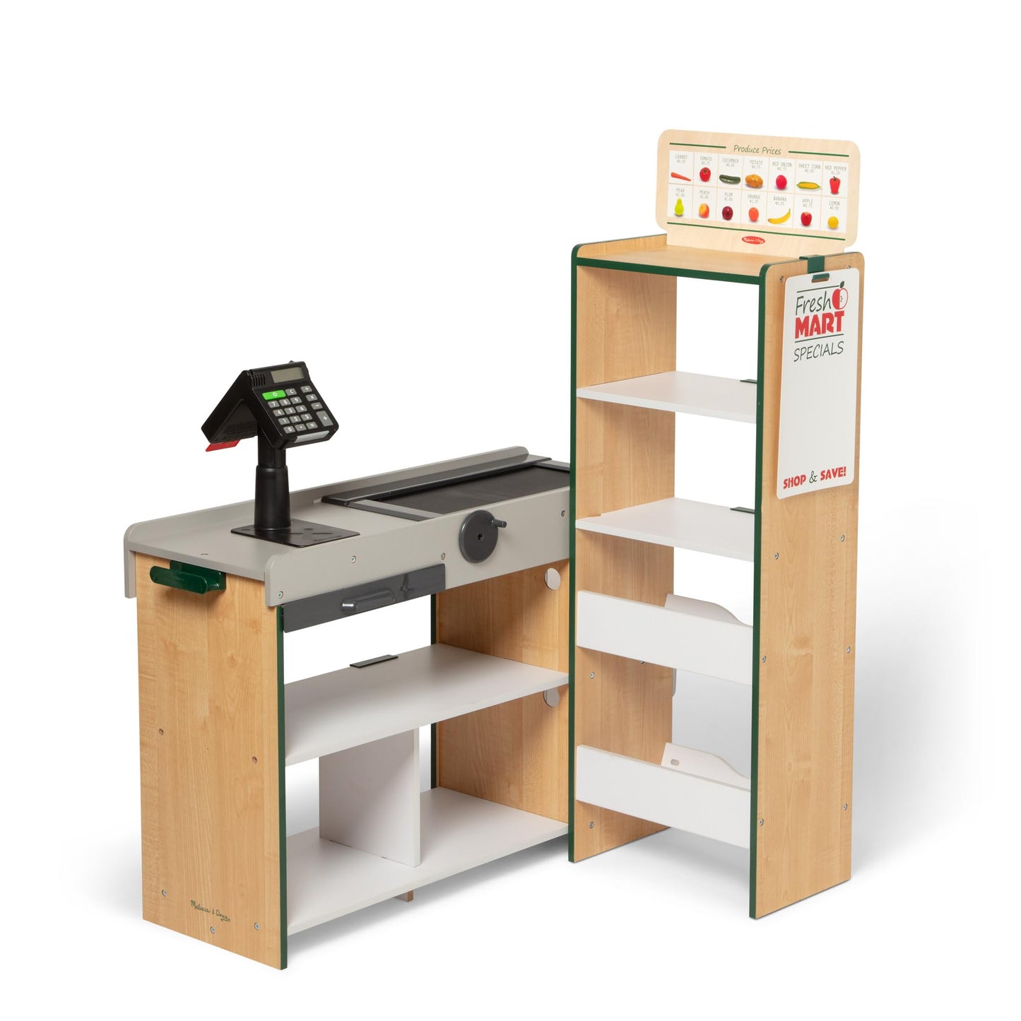 Melissa & Doug, Fresh Mart Pretend Grocery Store, Kids Cash Register with Scanner, Shelves, & Conveyor Belt, Kids Toys for Girls & Boys