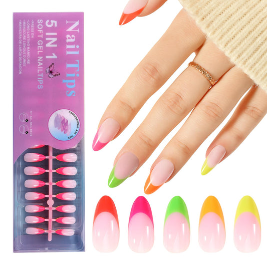 Jellyqueen French Gel Press on Fake Nail Tips, 150Pcs Medium Almond Nail Tips, Multicolor Pink Soft Gel Tips Press on Nails Fake Nails for Nail Art DIY 15 Sizes (A16-01-09)