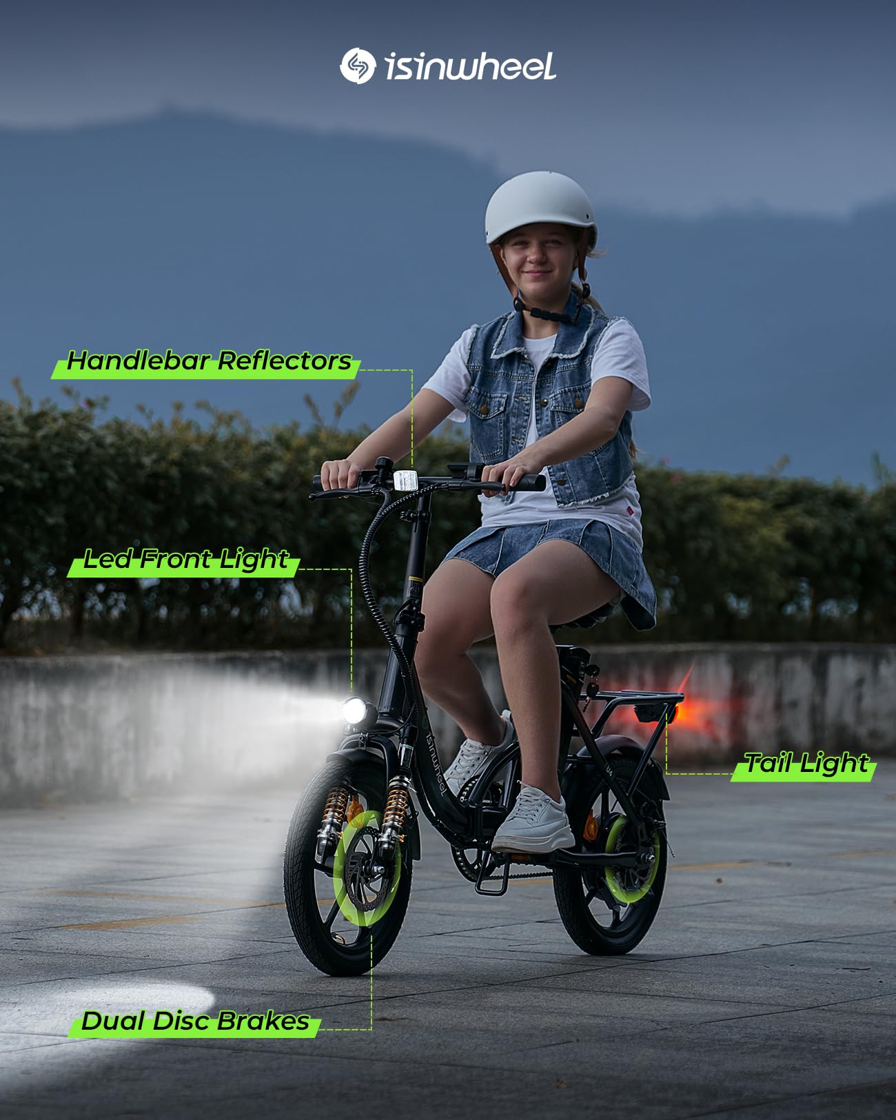 isinwheel U4 16" Folding E Bike for Adults Electric Bike with Suspension, 10.4Ah Battery, 500W Motor, 19mph Top Speed, Step Through Adult Electric Bicycles, Mini Commute Ebike for Adults and Teens