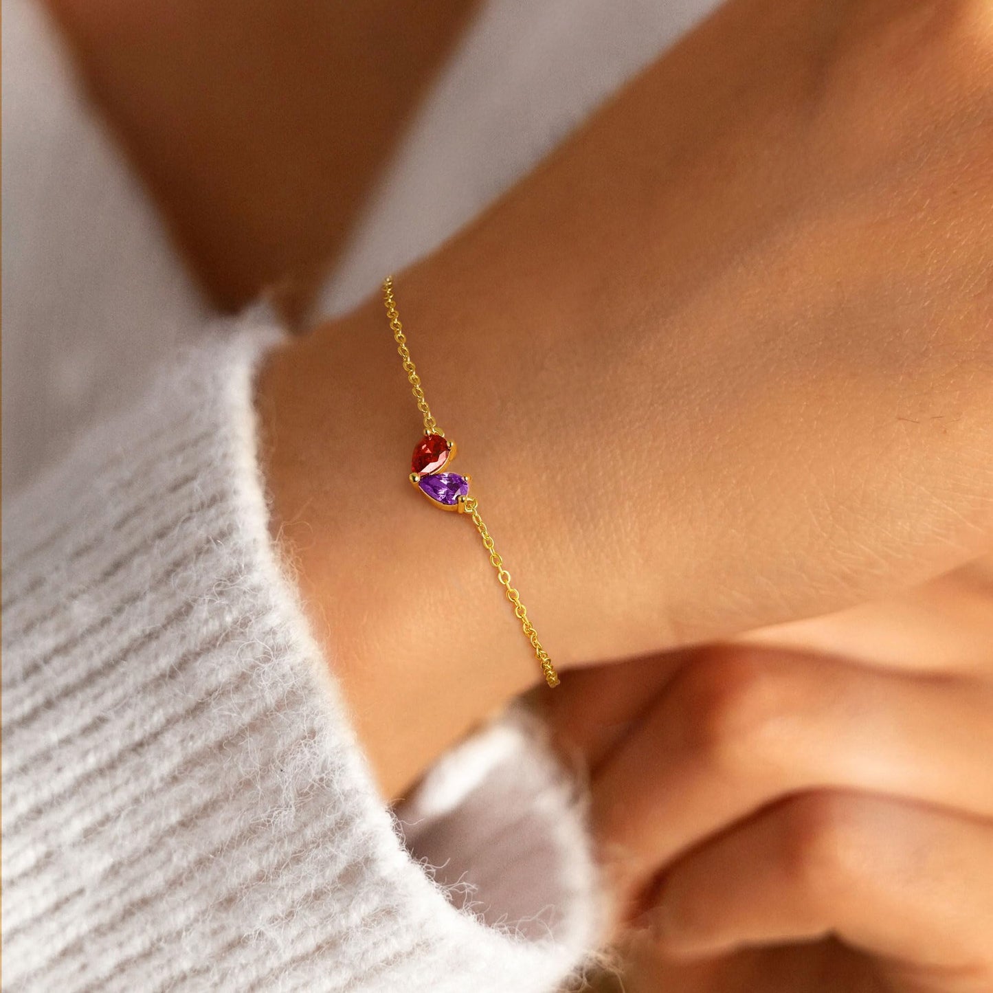 Turandoss May December Birthstone Bracelet for Women - Created Emerald, Tanzanite Bracelet Pear Birthstone Bracelets for Women, 14K Dainty Gold Plated Bracelets for Women Girls Jewelry Gifts