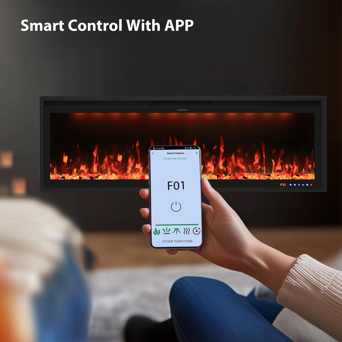 Valuxhome 60inch Recessed Electric Fireplace, Ultra Narrow Frame Design, 13 Flame Colors, 400 Sq.ft, 750/1500W
