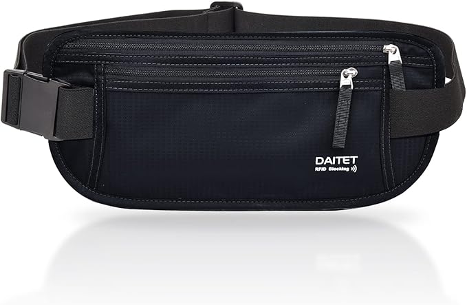 RFID Blocking Money Belt for Men Women, Slim Fanny Pack For TravelÃ¯Â¼ÂRunning,Conceal Waist Wallet For Passport Holder,Phone,Cash(Dark Black)