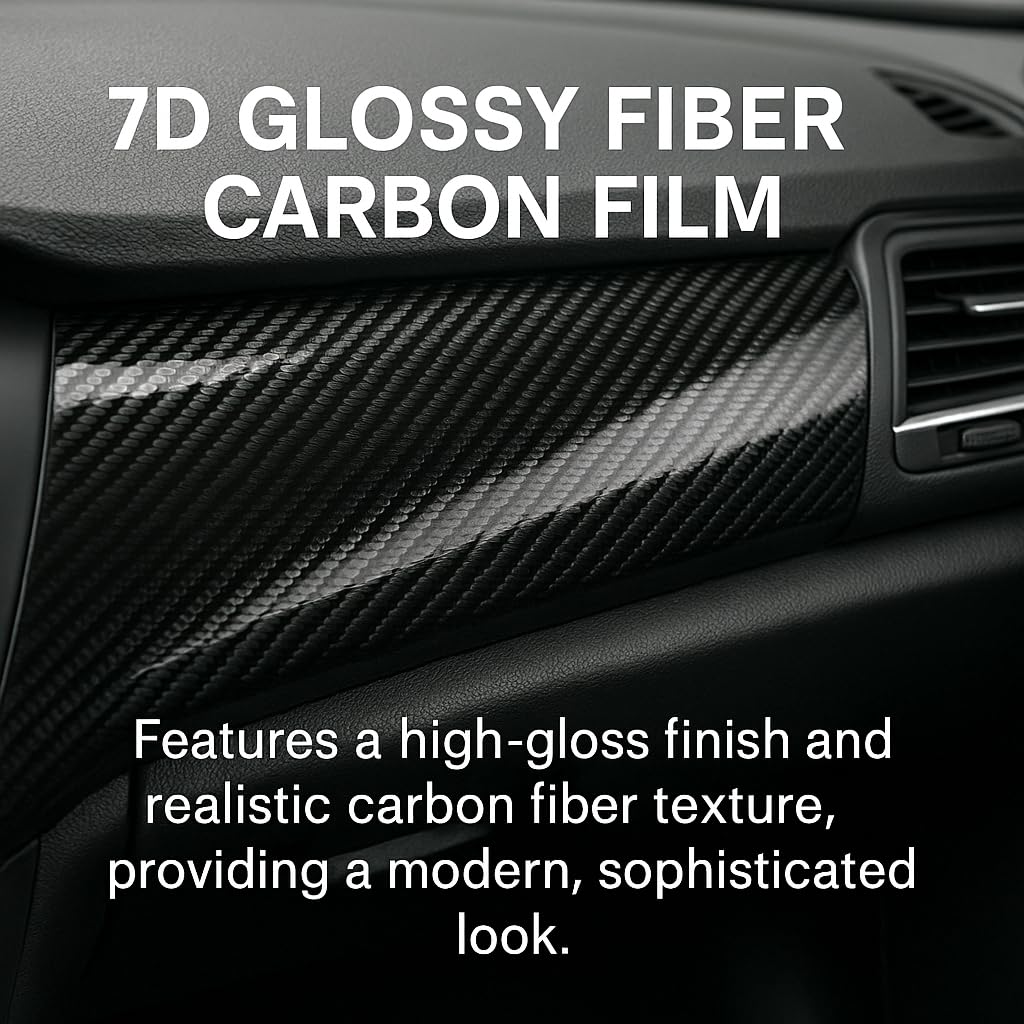 RockRose 7D Super Glossy Black Carbon Fiber Vinyl Wrap - Anti-Wrinkle, Air Release Automotive Wrap - DIY Decals Self Adhesive Car Vinyl Sticker for Interior/Exterior - Size 5FT x 60FT