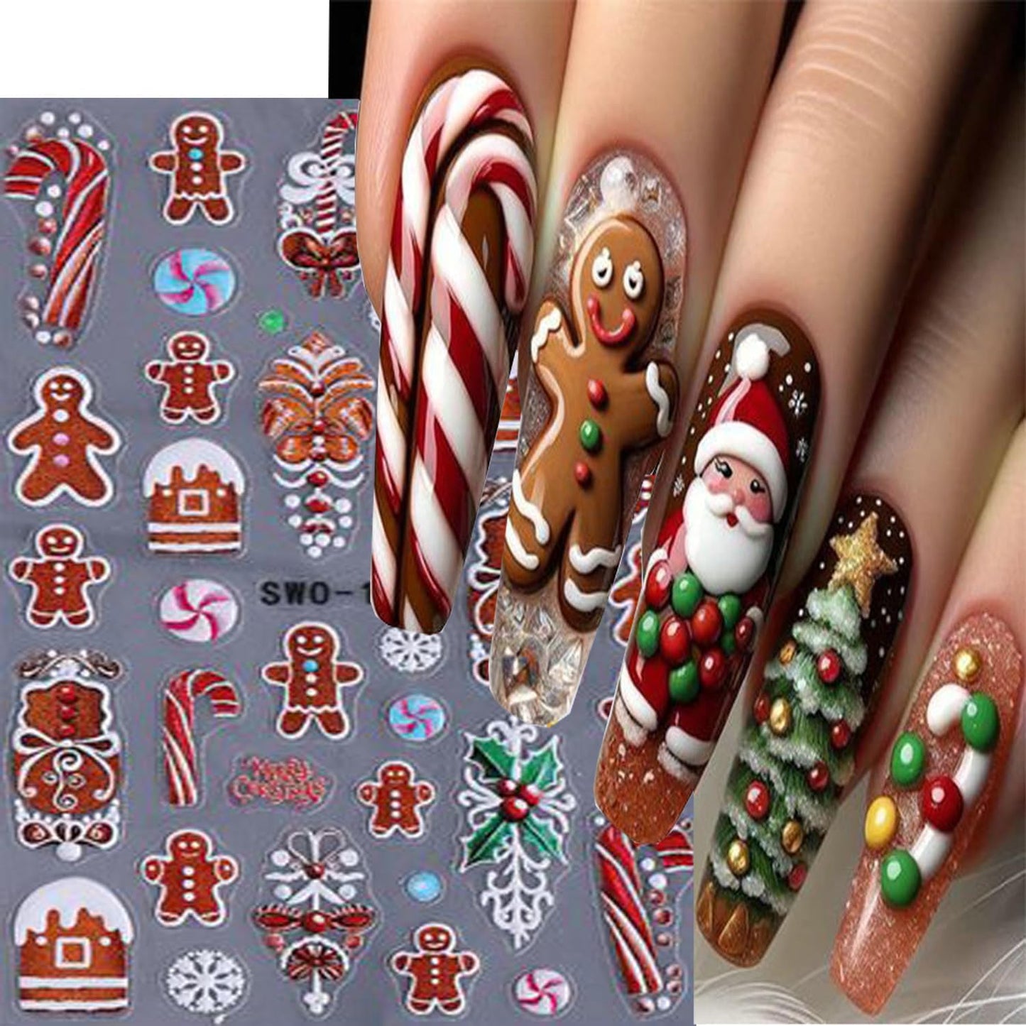 5 Sheets Christmas Nail Art Stickers 3D Self -Adhesive Santa Claus Snowflake Nail Decals Holographic Cute Snowman Nail Stickers Winter Christmas Trees Nail Staickers Decoration for Women DIY Manicure