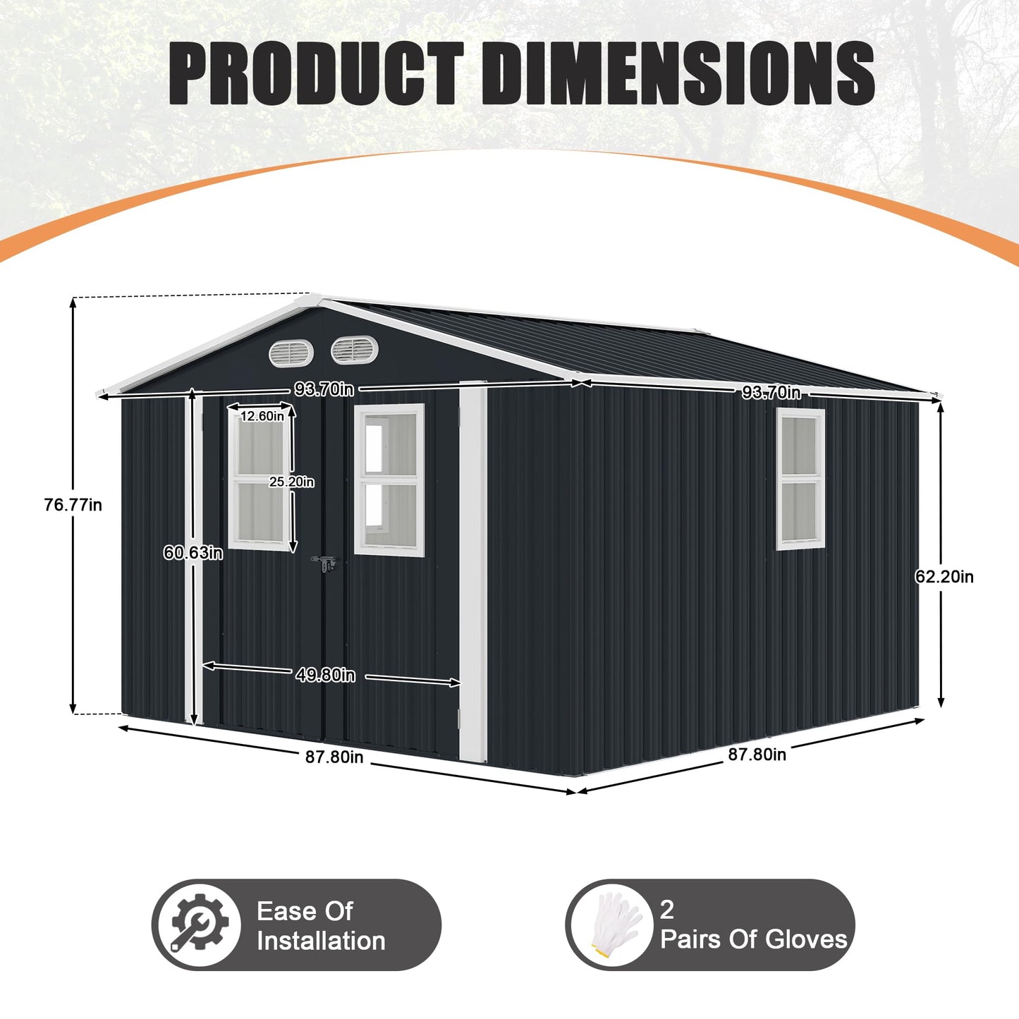 YOPTO 8x8 SF Outdoor Storage Shed,Metal Shed with Lockable Doors & 4 Daylight Windows,Garden Tool Shed w/Air Vents & Sloped Roof, Ideal for Backyard,Patio,Lawn,Dark Gray