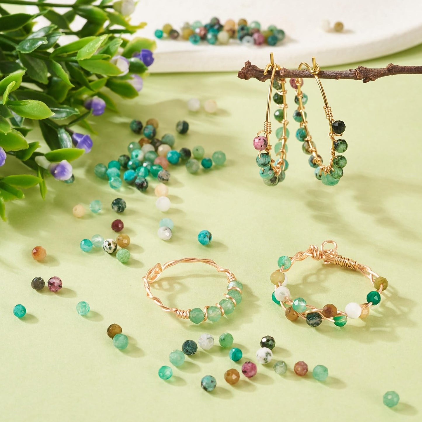 PH PandaHall 100Pcs Natural Gemstone Beads AAA Natural Stone Loose Beads Small Faceted Crystal Bead Natural Aquamarine Beads Gemstone Spacer Beads for DIY Women Waist Bracelet Jewelry Making