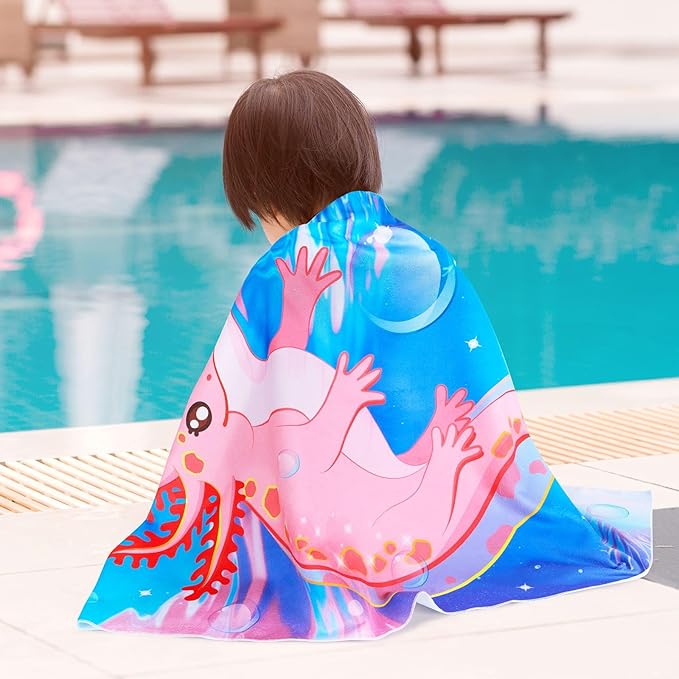 WERNNSAI Dinosaur Kids Beach Towel for Girls - 30” x 60” Axolotl Sand Free Swim Towels for Girls Bath Pool Camping Travel Towel Quick Dry Ultra Absorbent Super Soft Beach Blanket Bath Shower Towel