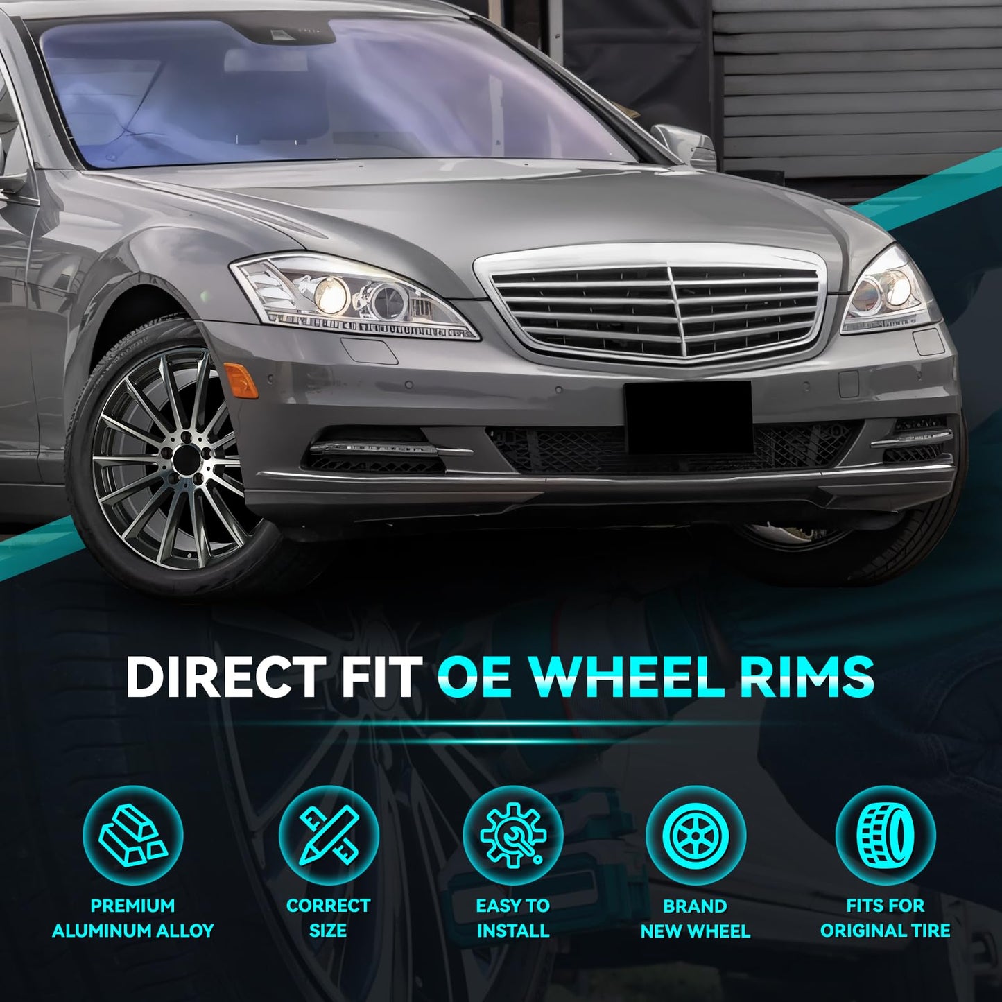 HOLUEKU 20Inch 20"x9.5" Rear Multispoke Premium Aluminum Alloy Wheel Rim Fits for Mercedes Benz S500 S550, Bolt Pattern-5x112mm, Offset-43mm, Hub Bore-66.6mm