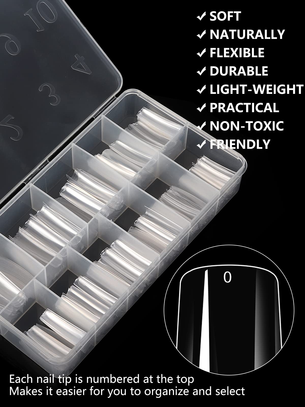 Yokilly Clear Coffin Nails Tips, 550PCS Long C Curved Nail Tips for Acrylic Nails Professional, Half Cover Square Soft Gel Fake Nail Tips for Dip Powder Nail Salons and DIY Nail Art