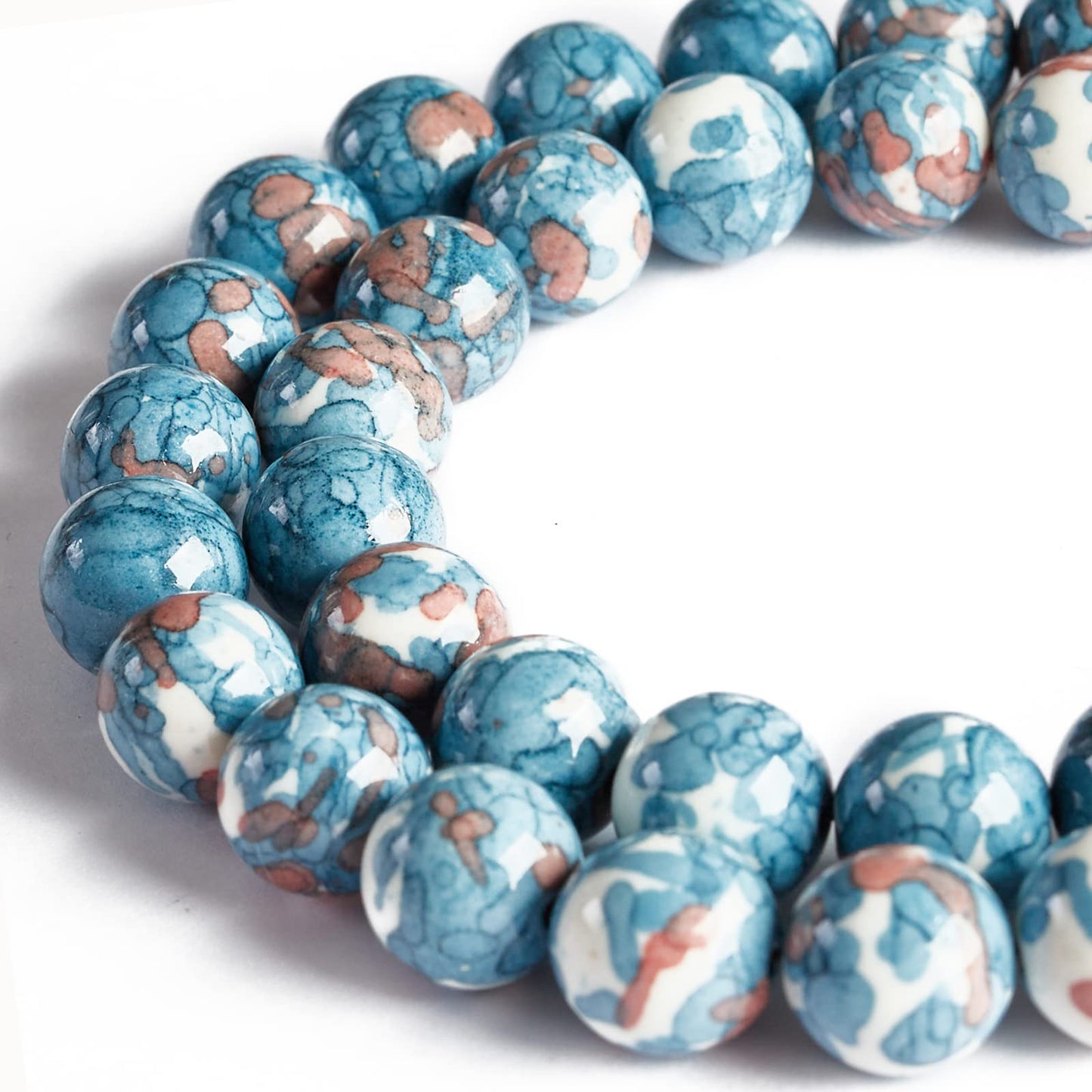 45pcs 8mm Natural Blue Rain Flower Beads Gemstone Beads Round Loose Beads for Jewelry Making