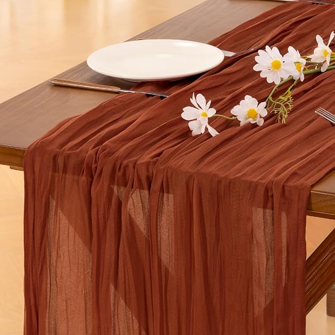 Socomi 15pcs Terracotta Summer Cheesecloth Table Runner Boho Rustic Gauze 120 inch 10FT Cheese Cloth Sheer Runner for Wedding Party Baby Shower Birthday Home Decor Holiday Decorations