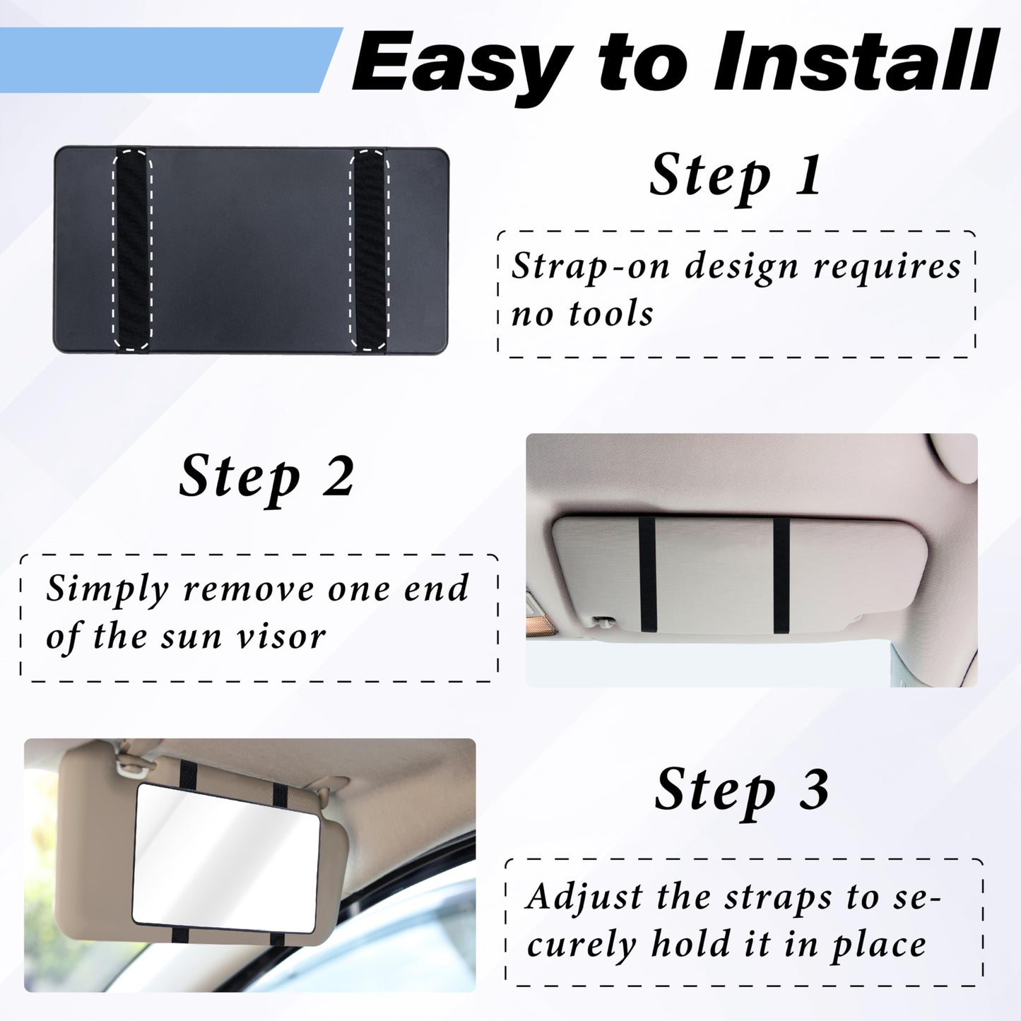 2 PCS Car Sun Visor Mirror, Cosmetic Makeup Mirrors with Straps, HD Car Interior Cosmetic Mirror, Universal Sun Visor Mirrors for Trucks, Cars, SUVs (Black)