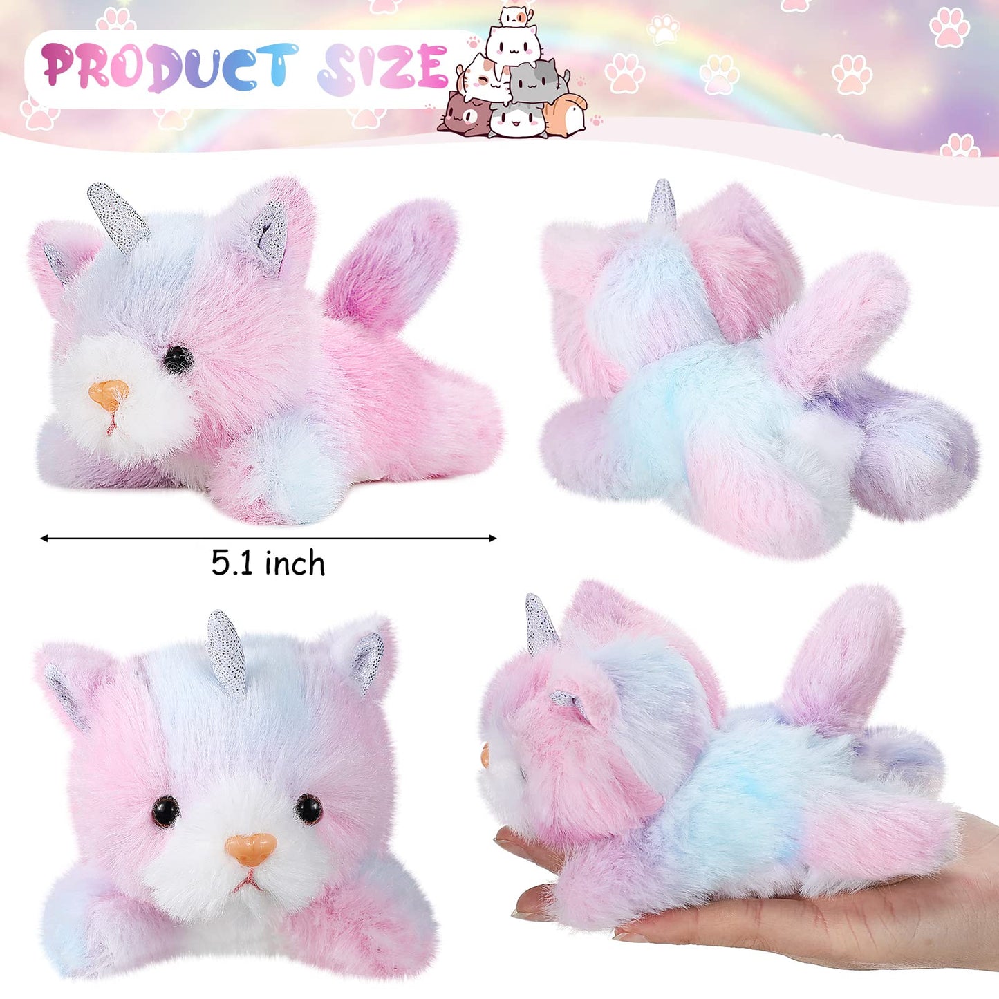 Sumind 8 Pcs Cat Stuffed Animals Bulk Plush Pets 5 Inch Cute Assorted Plush Cats Horse for Birthday Halloween Christmas Party Favors Favors(Horned Cat)