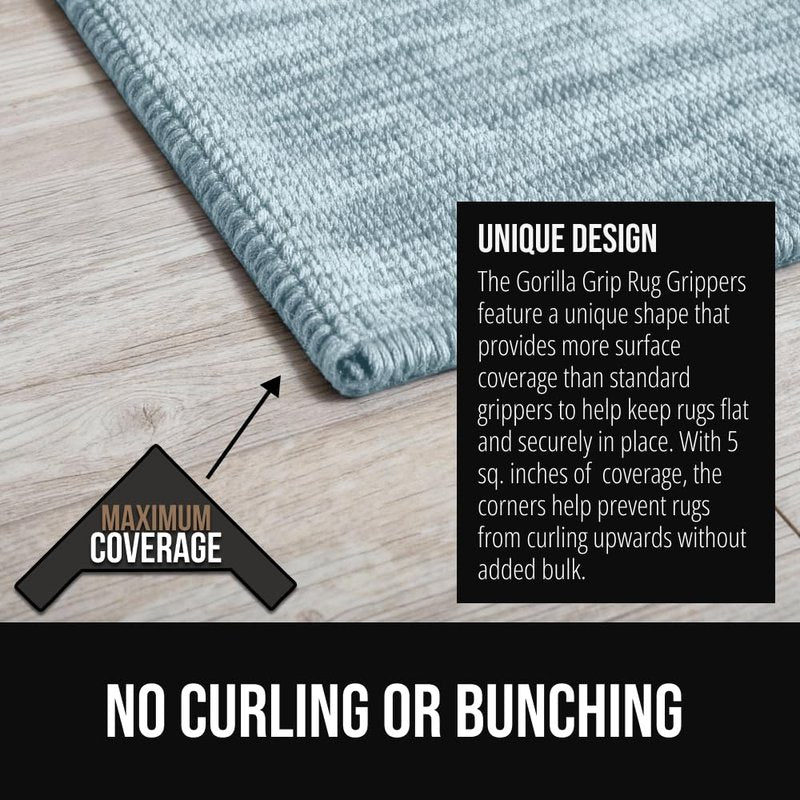 GORILLA GRIP® Extra Wide Dual Sided Rug Gripper Pads, Holds Carpet in Place on Hardwood Floors and Tile, Removable Reusable Sticky Corner Grippers, Universal Fit Floor Pad for Under Area Rugs, 4 Pack