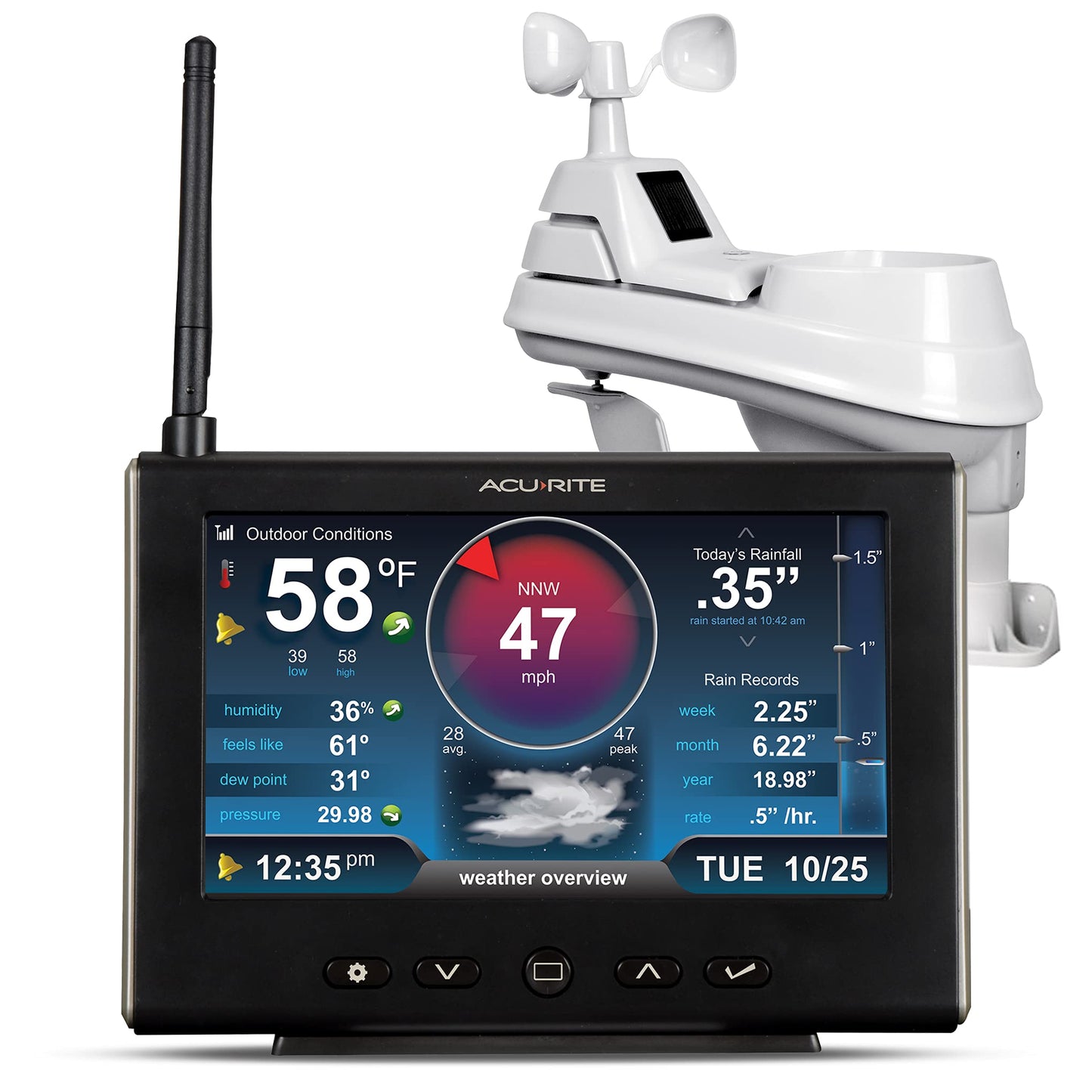 AcuRite Iris Weather Station with Rain Gauge and Wind Speed/Direction, Indoor Outdoor Thermometer Wireless Outdoor Sensor for Temperature and Humidity, and HD Display with Built-In Barometer (01535M)