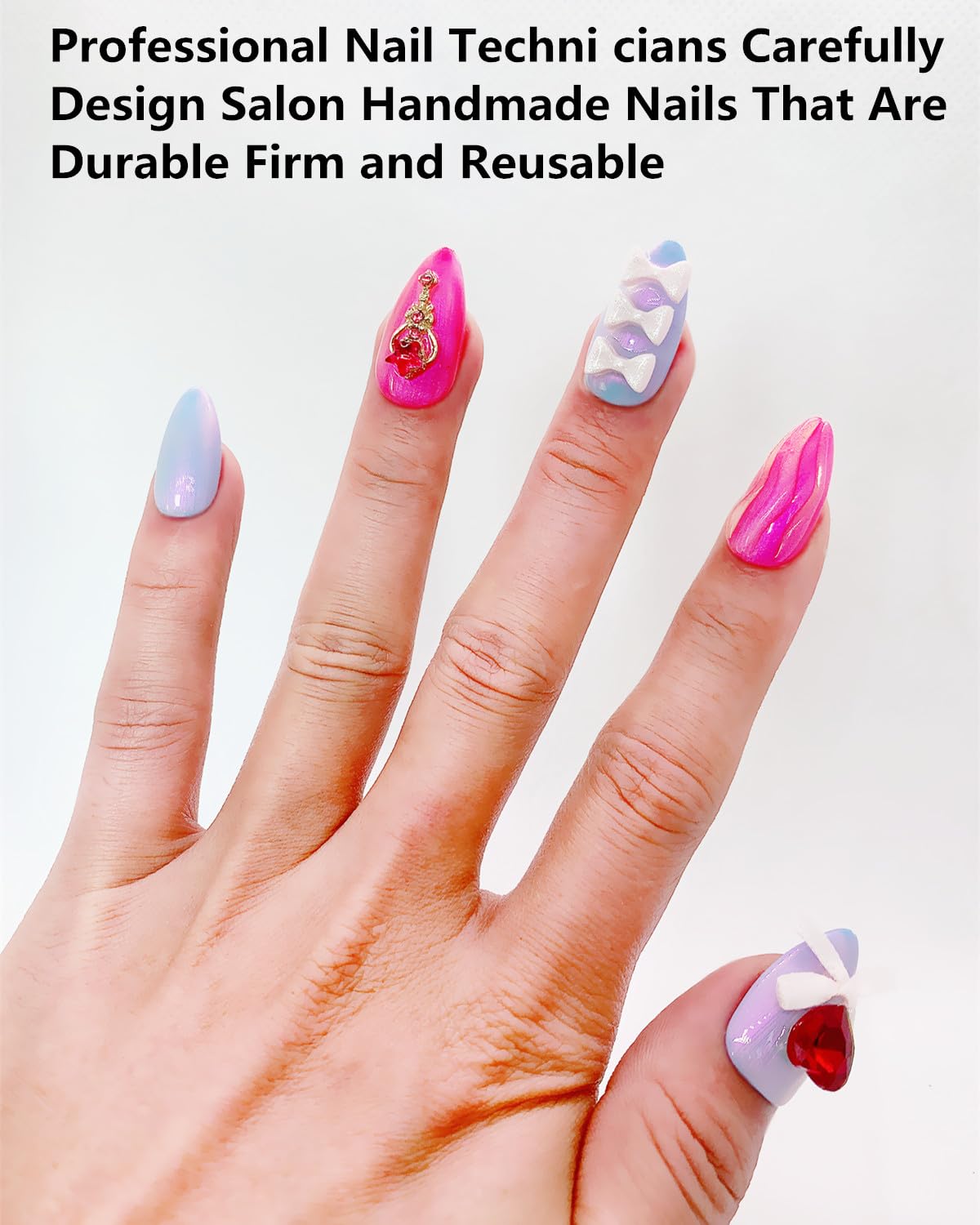 CAMILCY Handmade Nails Press on Almond Nail Pointed Green Gold Crystal Glitter Design Hand painted Reusable Gel UV Finished Pre shaped False Nails for Women 10pcs 3D Handmade Nails (A082, M)