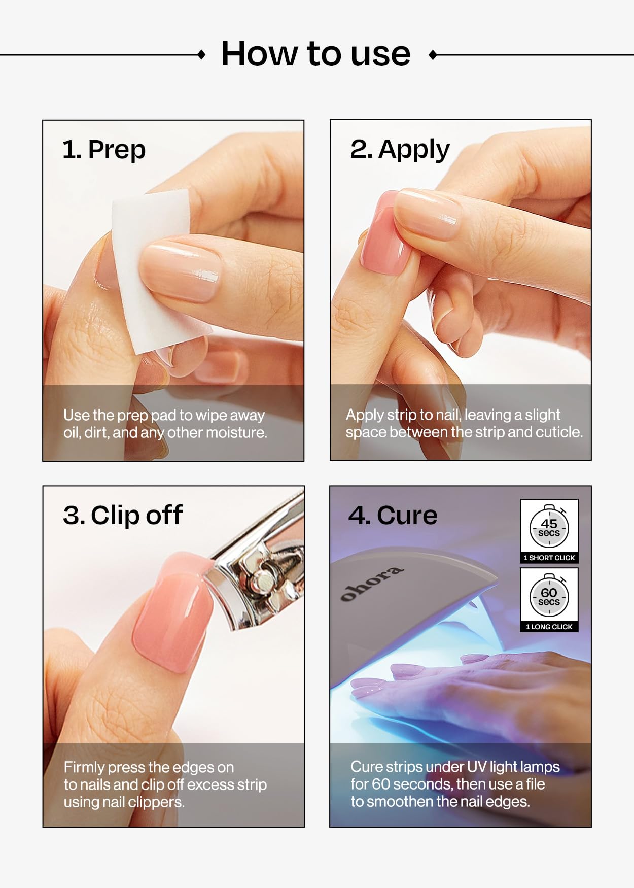 ohora Semi Cured Gel Nail Strips (N Royal Navy) - Blue, Solid, Works with Any UV/LED Lamps, Salon-Quality, Long Lasting, Easy to Apply & Remove - Includes 2 Prep Pads, Nail File & Wooden Stick