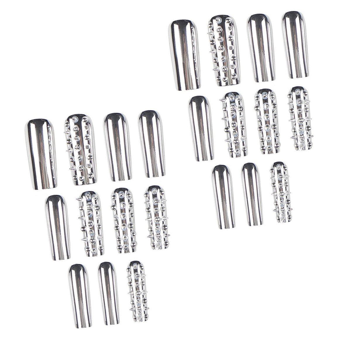 IMRAIN Press on Nails Long Square Fake Nails Metal Silver Acrylic False Nails with Rivets Design Chrome Gothic Full Cover Y2K DIY Nail Supplies Stick on Nails for Women Manicure