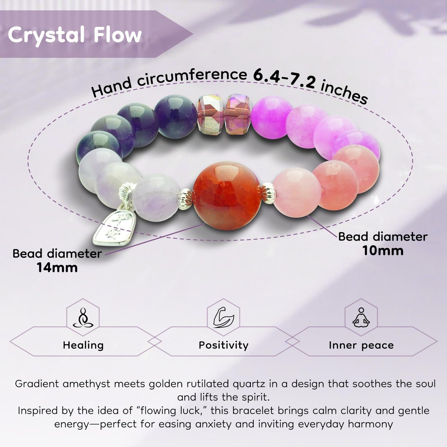 CNYTPE Healing Crystal Bracelet for Women – Amethyst Feng Shui Beaded Bracelet for Anxiety Relief, Spiritual Energy, Zodiac Protection, Chinese Style Lucky Gift (Amethyst Style)