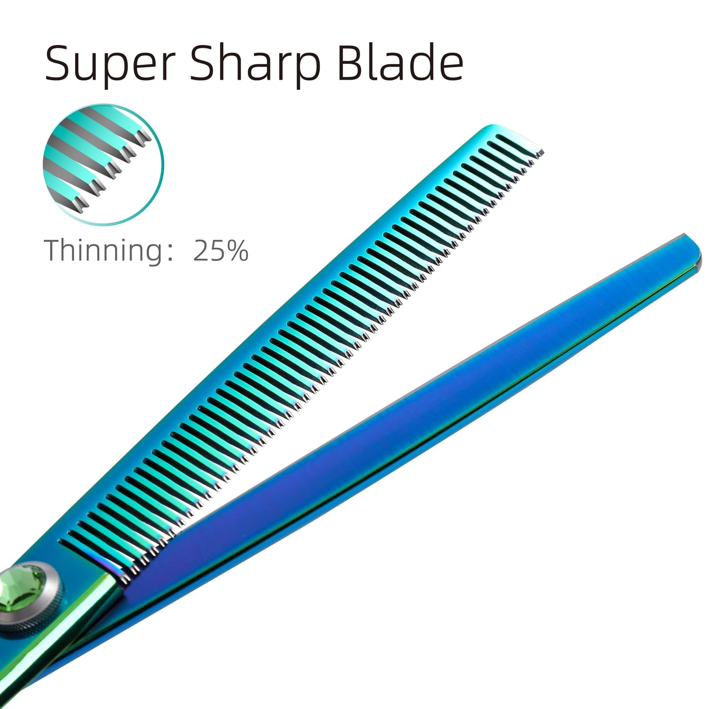 Fenice Peak Green Dog Grooming Scissors Set Straight Thinning Curved and Chunker Shears 4PCS Kit with Simulated Emerald Screw 440C Trimming Shears Durable and Sharp