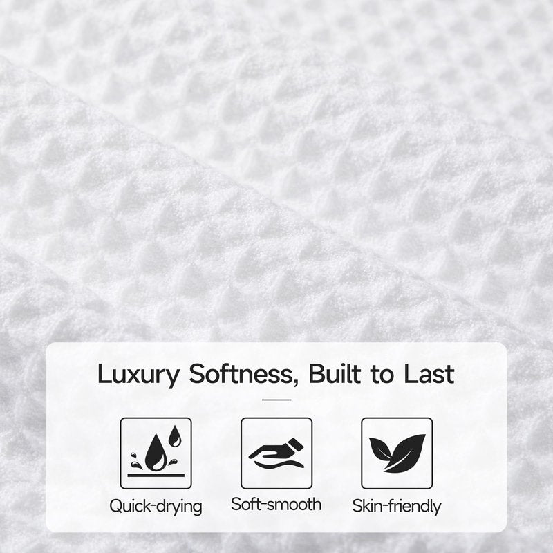 REDKISS Soft 8 Piece Waffle Towel Set, Microfiber, Lighter Weight, Absorbent, Quick Dry, Lint Free Bath Towels for Bathroom, Spa & Hotel – 2 Bath, 2 Hand, 4 Washcloths, White