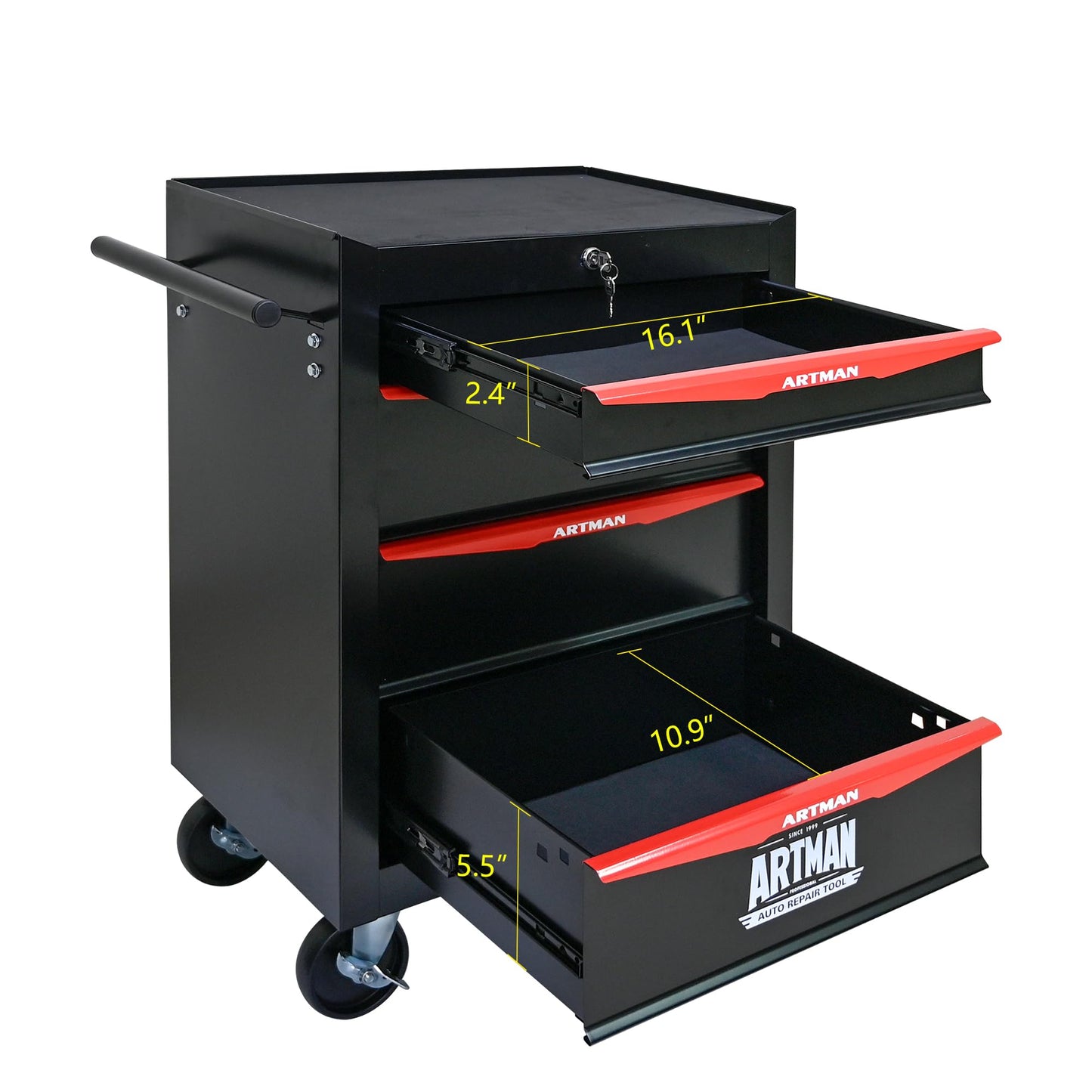 RYH 4-7 Drawers Rolling Tool Chest - 13" D x 20.9" W x 30.5" H Heavy Duty Mobile Tool Cart with Locking Wheels & Ball Bearing Drawers, Garage Tool Storage Cabinet (Black, 4 Drawers)