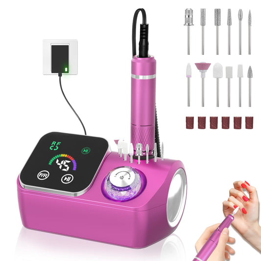 PYVOLA Professional Electric Nail Drill E-File Machine - 45,000 RPM Corded Nail Drills Kit with Low Noise & LED Display for Shaping, Removing & Polishing Acrylic Gel Nails for Salon Home
