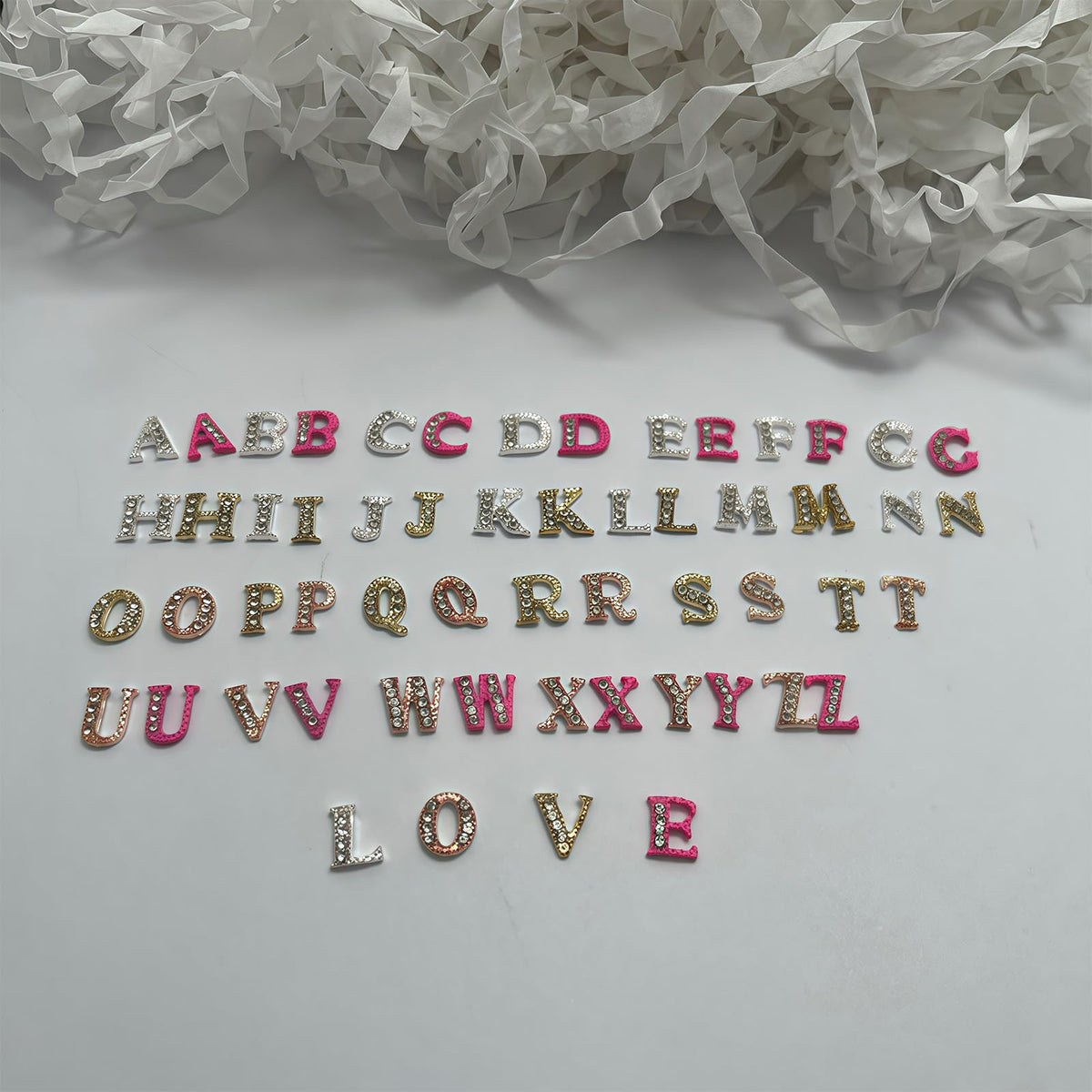 Pizadix 104 Pcs 3D Silver Gold Rose Gold Pink Nail Charms Letters Initial Charms for Nails Nail Letter Charms Alphabet Rhinestone Nail Charms for Nail Art Design Decoration DIY Craft