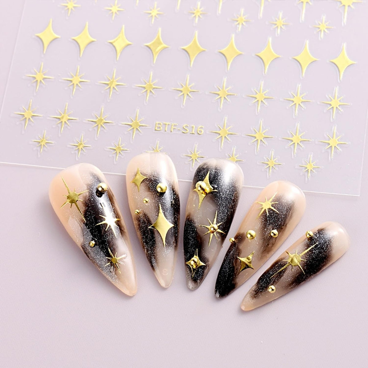 12 Sheets Star Nail Stickers for Nail Art 3D Self Adhesive Nail Decals Black White Silver Gold Star Nail Art Stickers Shiny Nail Design Stars Nail Supplies for Women Acrylic Manicure DIY Decoration