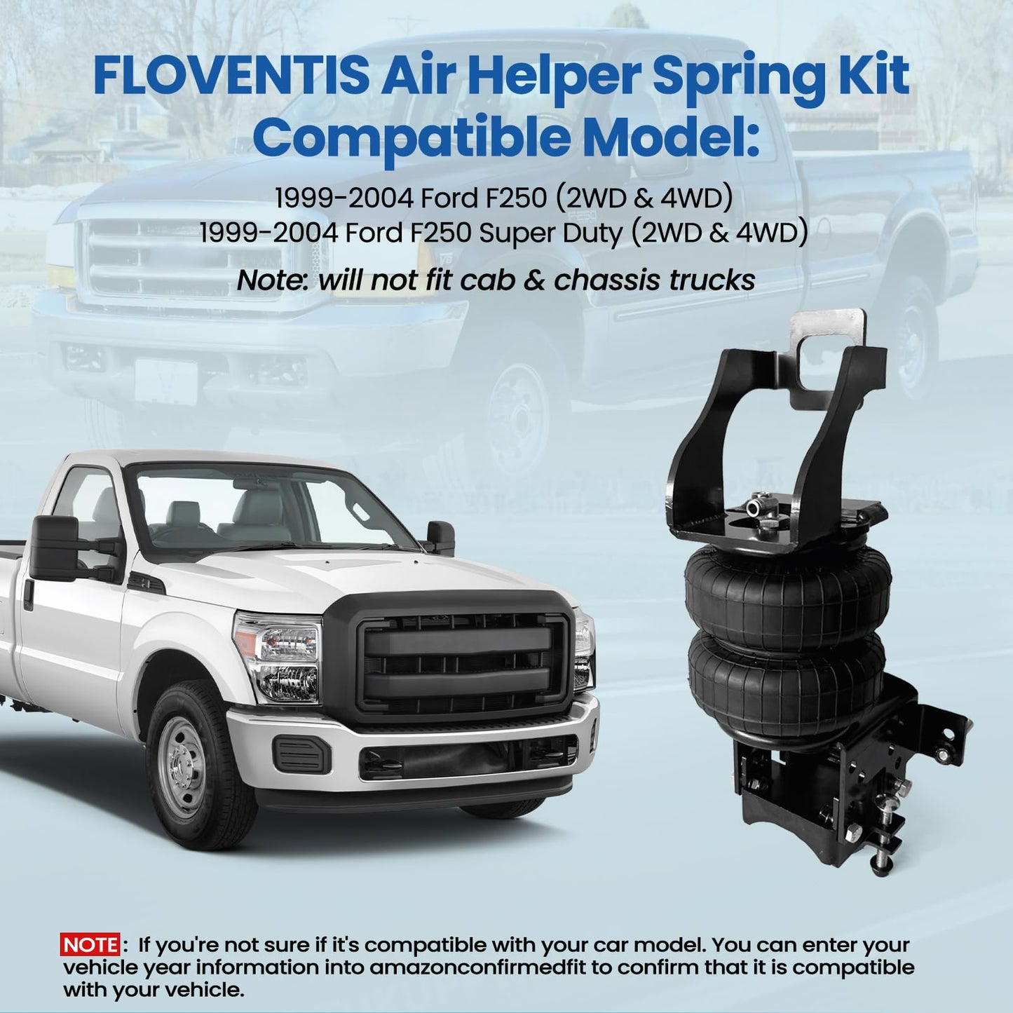 FLOVENTIS 2PCS Air Spring Bags Suspension Kit for 1999-2004 Ford F-250 and F-250 Super Duty Pickups 3/4 ton with 8 Lugs Trucks Rear Helper Bag Spring Towing 5000 lbs (7X1244)
