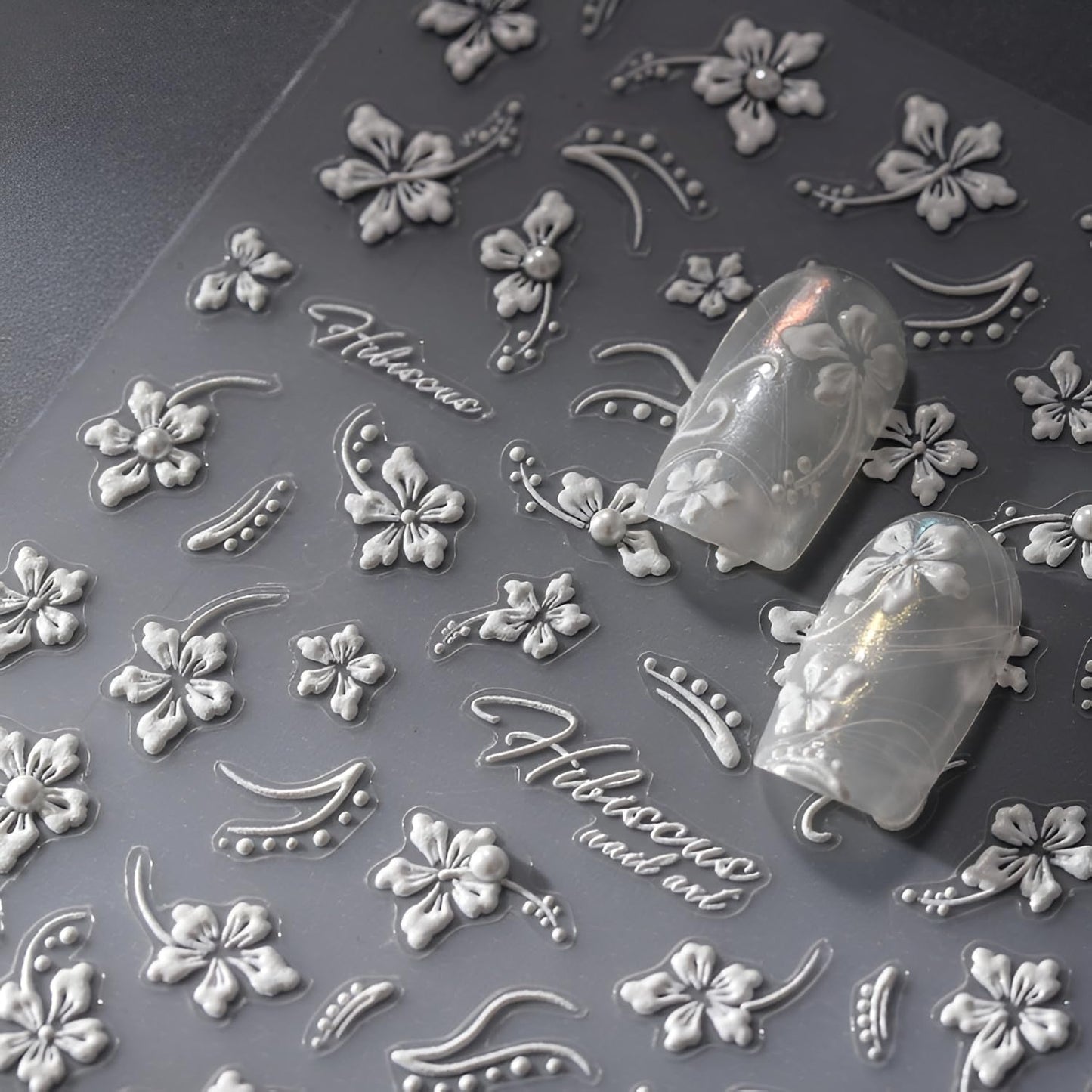 5D Embossed Nail Stickers for Nail Art Self Adhesive Spring Summer Nail Art Stickers White Flower Nail Decals Aurora Bow Star Nail Design for Women Girls