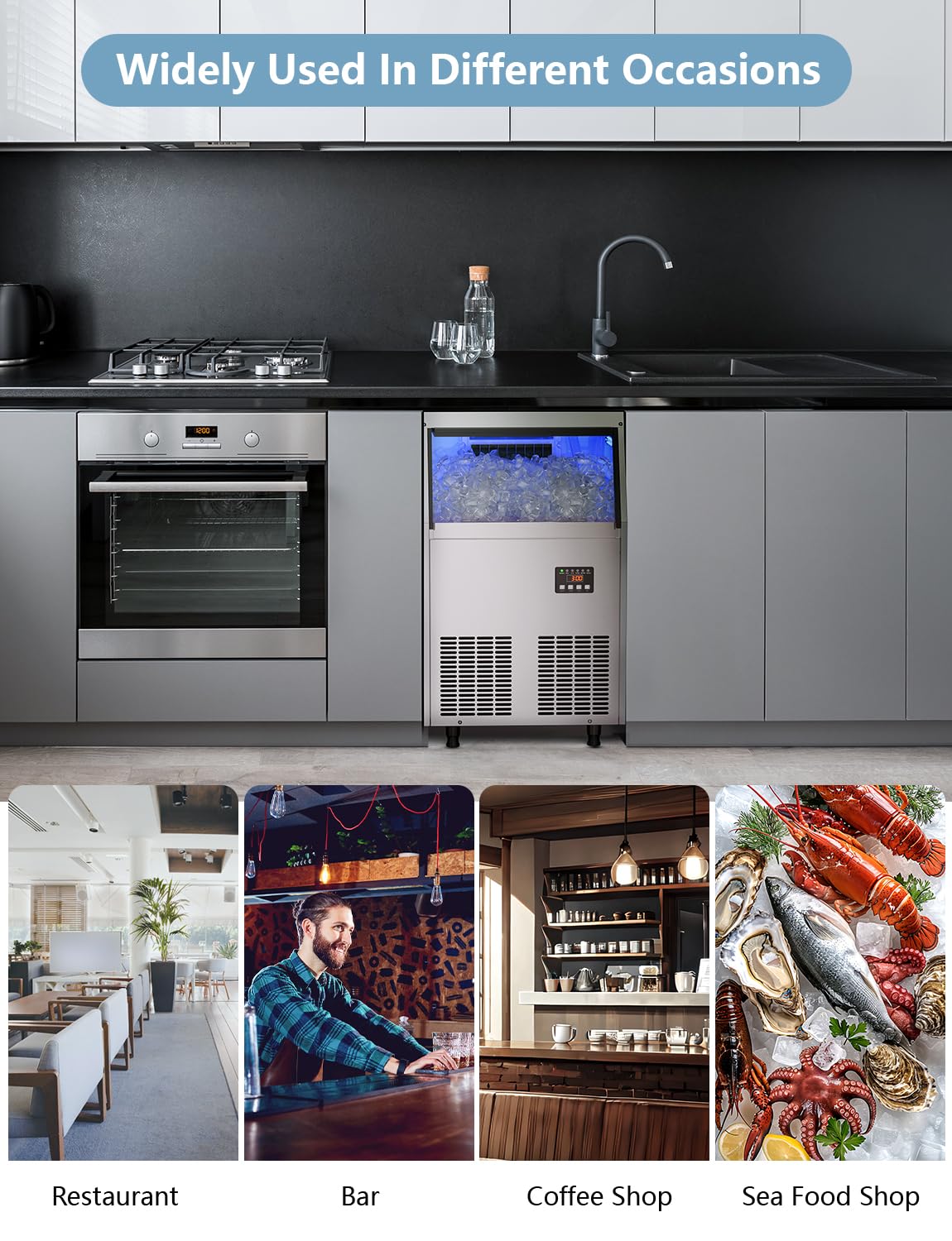 Coolski Commercial Ice Maker Machine, 150LBS/24H Under Counter Ice Maker with 35LBS Ice Storage,Stainless Steel Freestanding Ice Maker for Restaurant, Home, Bar, Office, Party, Outdoor Activities
