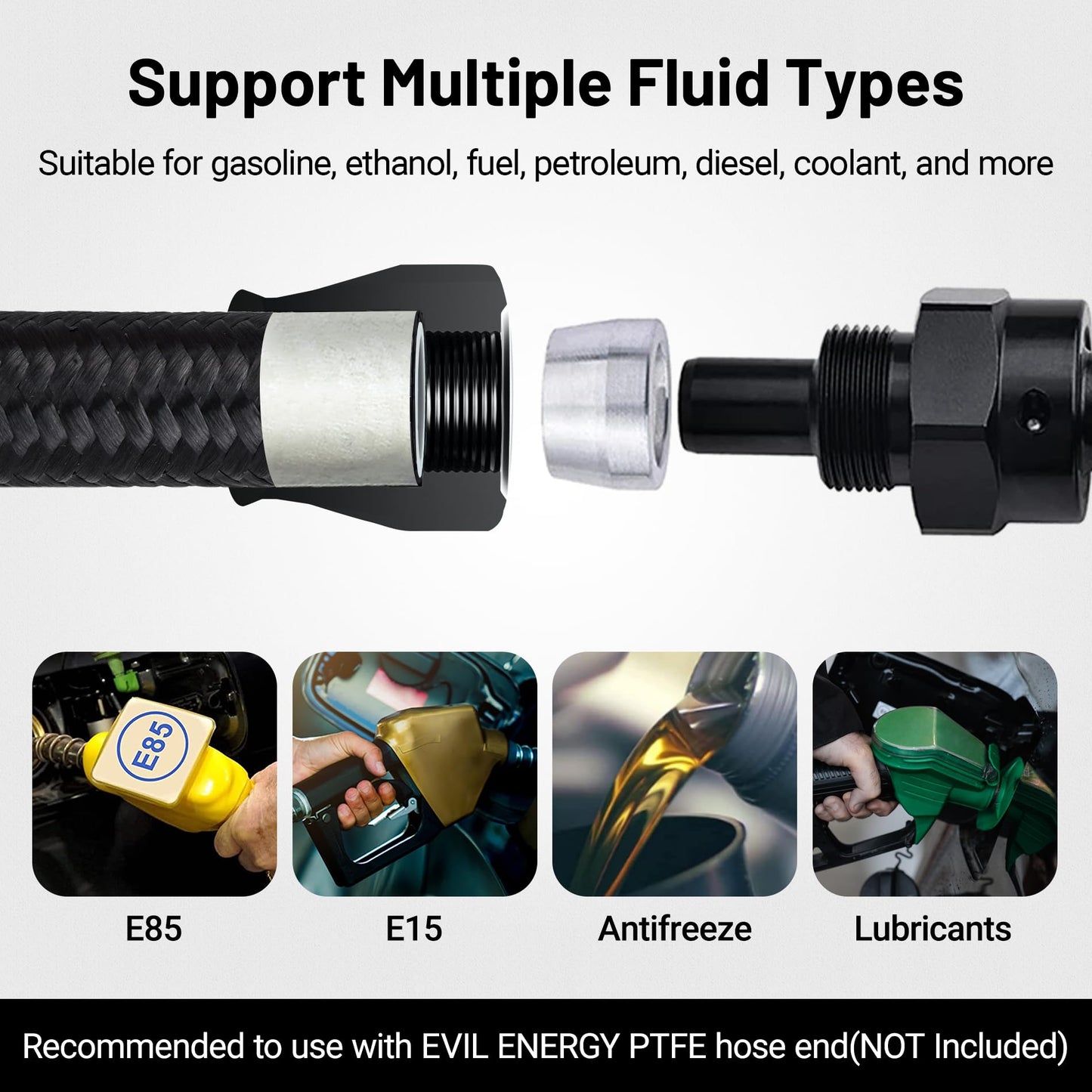 EVIL ENERGY 8AN PTFE Fuel Hose Line, AN8 Fuel Line E85 Nylon Braided 5FT Black