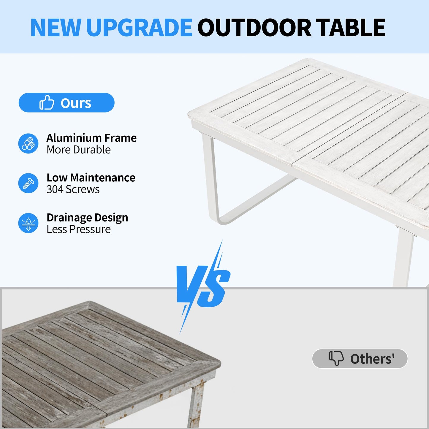 CikaCika Outdoor Patio Dining Table, Patio Expendable Dining Table with Umbrella Hole, Aluminum Frame Wood-Grain Patio Dining Table for 6-10 People, Patio Furniture Set for Backyard, Deck, Poolside