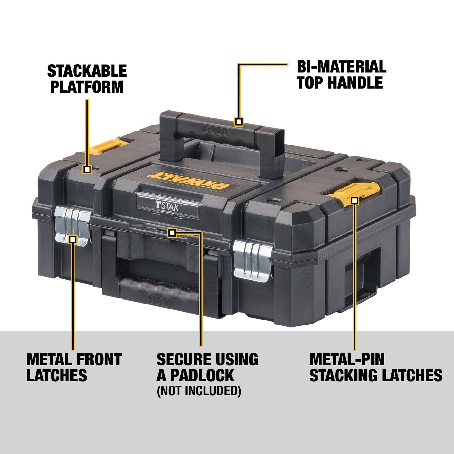 DEWALT TSTAK II Tool Box, Flat Top Tool Storage Case, Organizer Box Holds Up To 66 lbs, Flexible Platforms for Stacking, 13 Inch (DWST17807)