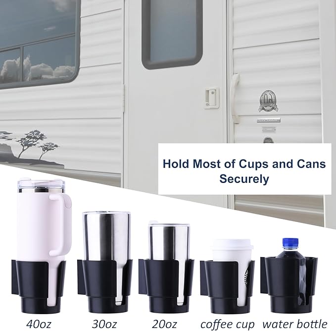 Universal Large Cup Holder Wall Mount, Heavy Duty Plastic Drink Holder for Boat Car Truck RV Bus Tractor Wall Wood, Vertical or Horizontal Mount, Fit Most Cups, Bottles, Cans, Tumblers Black Pack of 2