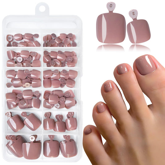LoveOurHome 120pc Coffee Press on Toenails Women Fake Toe Nails with Tabs, Coffee Fake Toenails Press on Toes Nails Glue on Toenail Acrylic Toe Nail Tip Artificial False Toenail for Women Girl