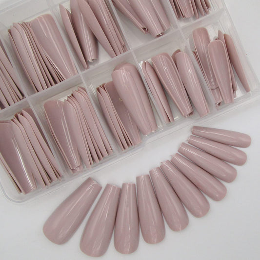 Colored Coffin Press on Nails Long Ballerina False Fake Nail Tips Full Cover Manicure Design Acrylic Nails 100pc for Women Teen Girls (Khaki)