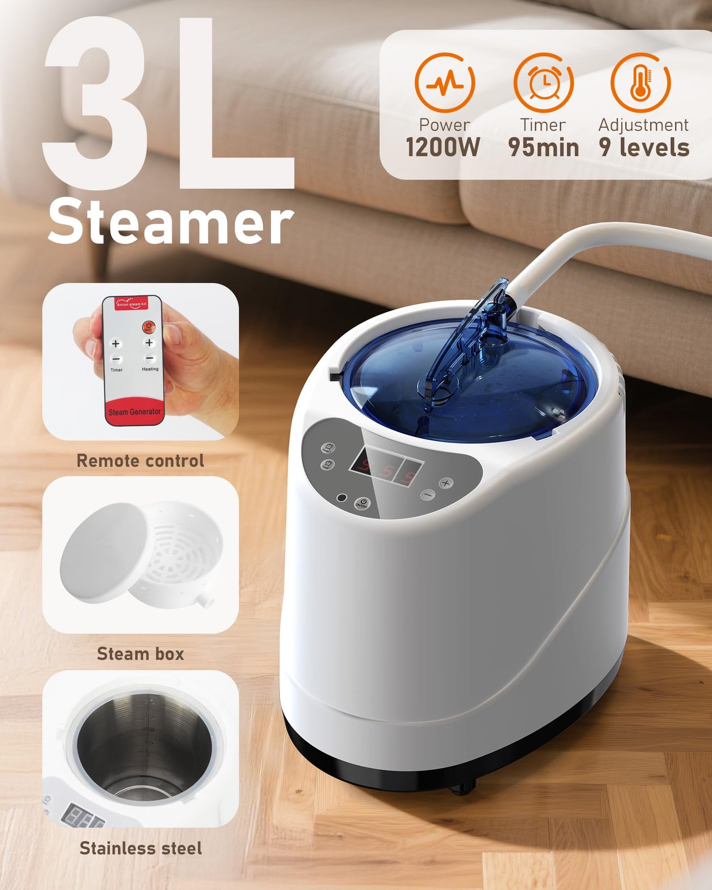 Sauna Box, Portable Steam Sauna, Portable Sauna for Home with 3L 1200W Steamer, 9 Levels, Folding Chair, Extra Large Size (2.6' x 2.6' x 5.9'), Full Body Sauna Tent for Relaxation, Detoxification